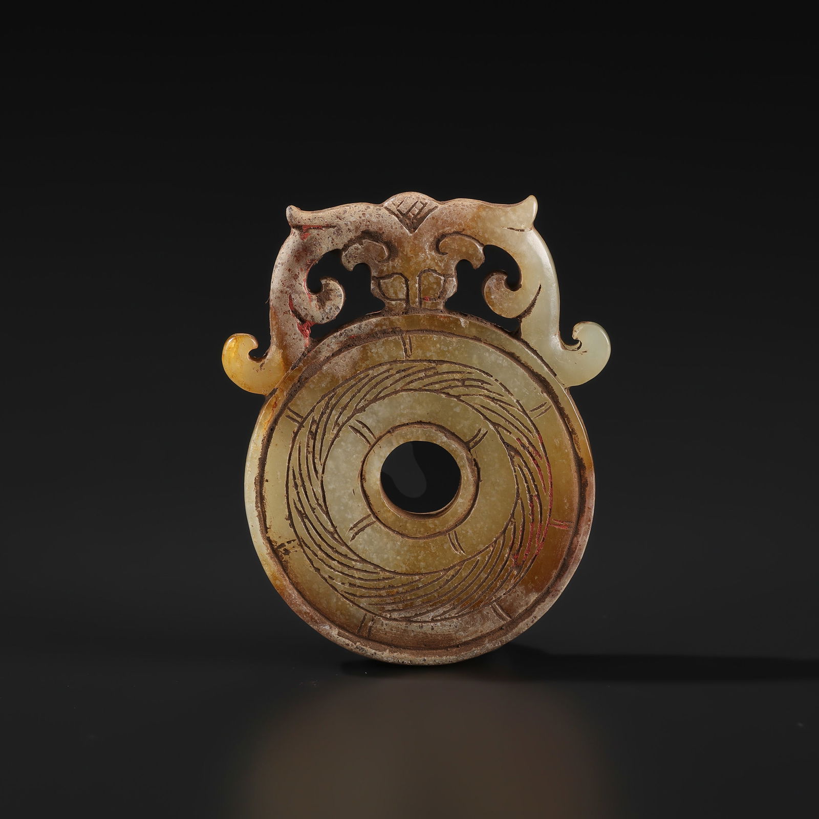 Old Chinese Han Dynasty Hetian Jade Carved Fengshui Double Phoenix Jade Bi Yubi (1 of 4)