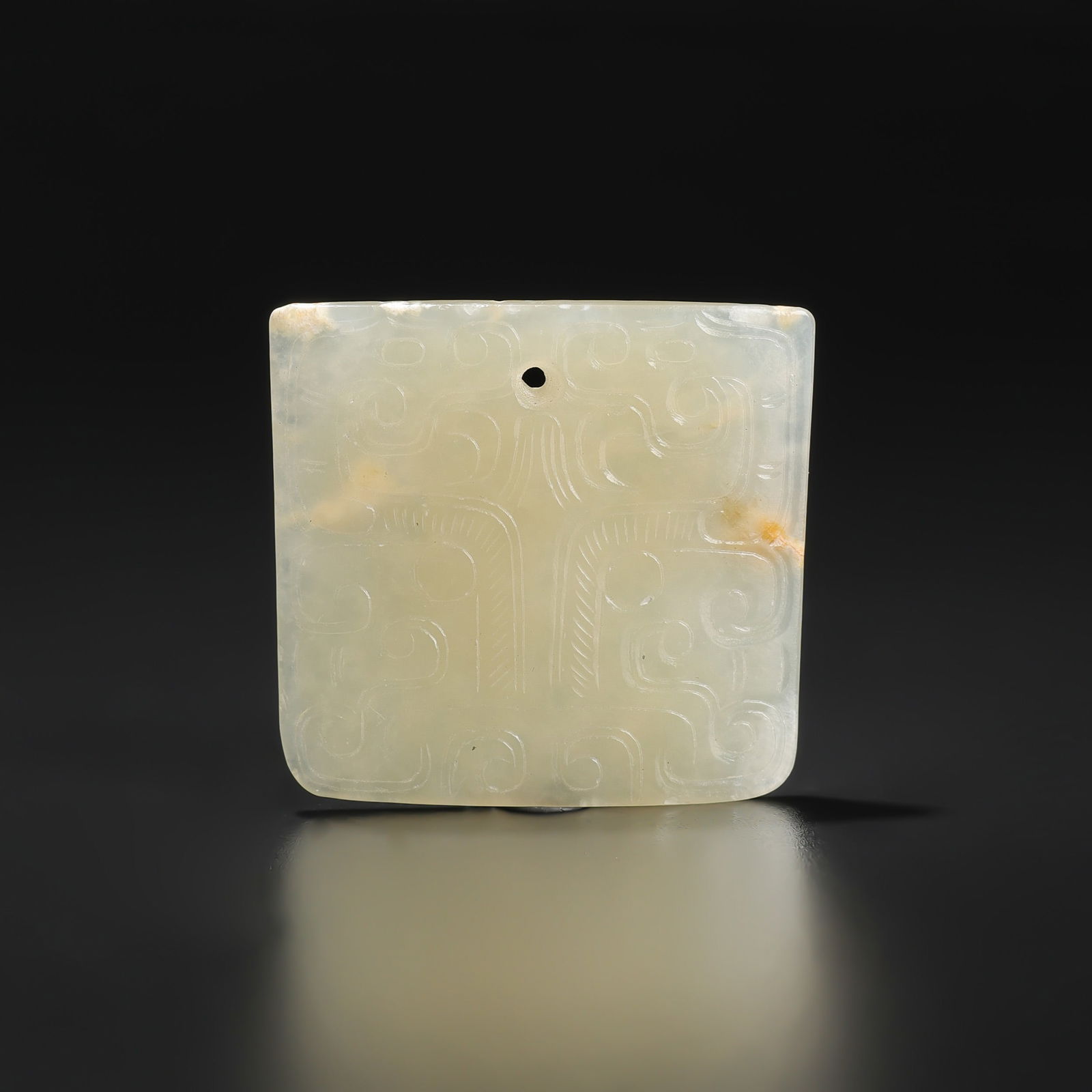 Old Chinese Qing Dynasty Carved White Jade Plate with Archaic Decoration (1 of 4)