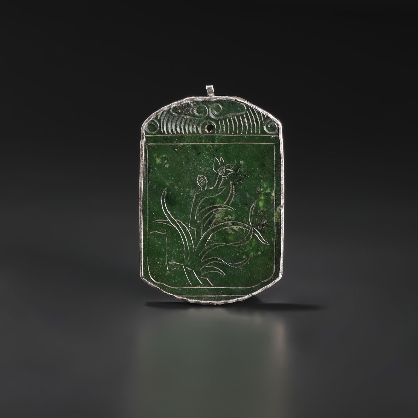 Collectible Chinese Carved Green Jadeite Pendant with Silver Frame (1 of 4)