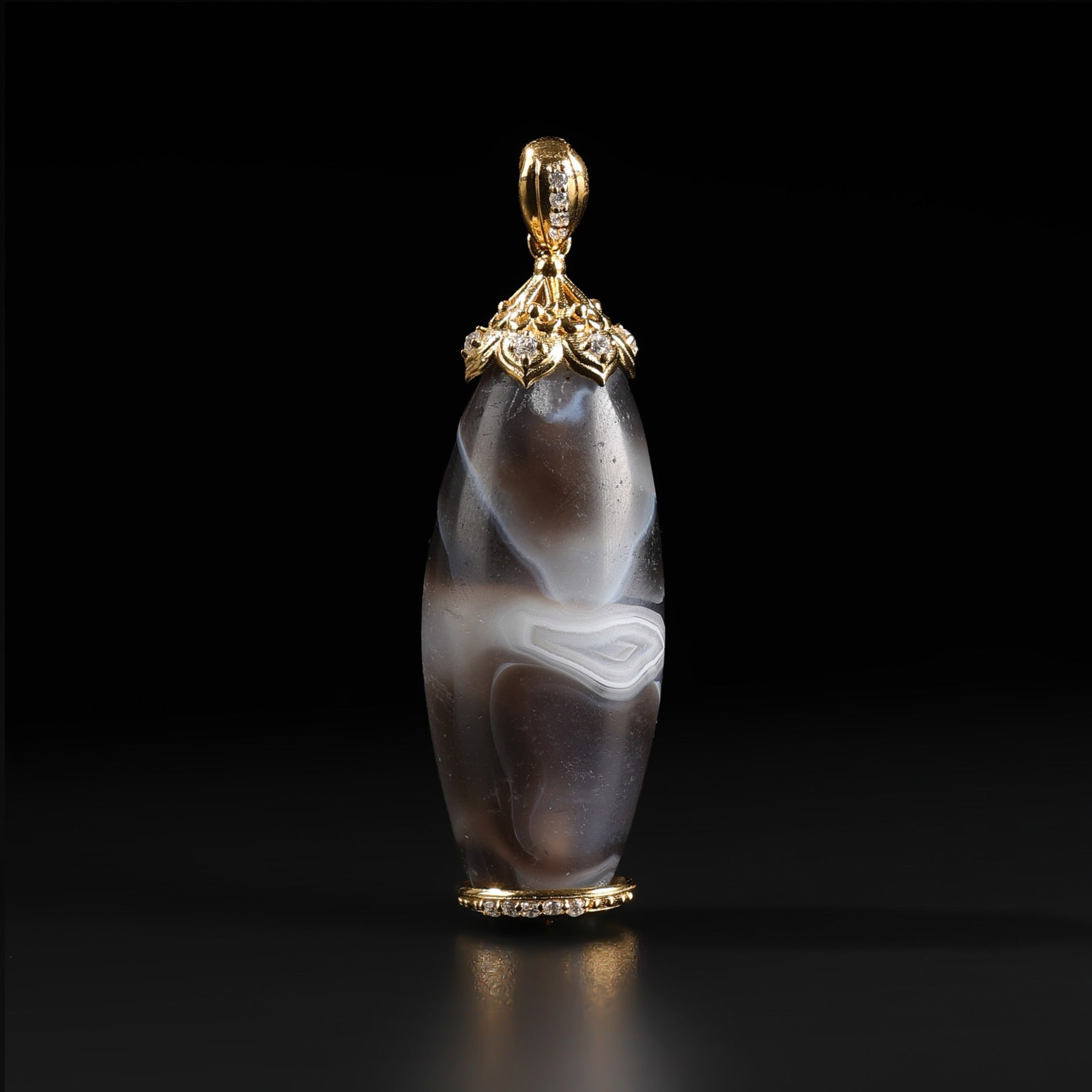 Natural Banded Agate Bead Pendant Molded in Silver Gold Plate (1 of 4)