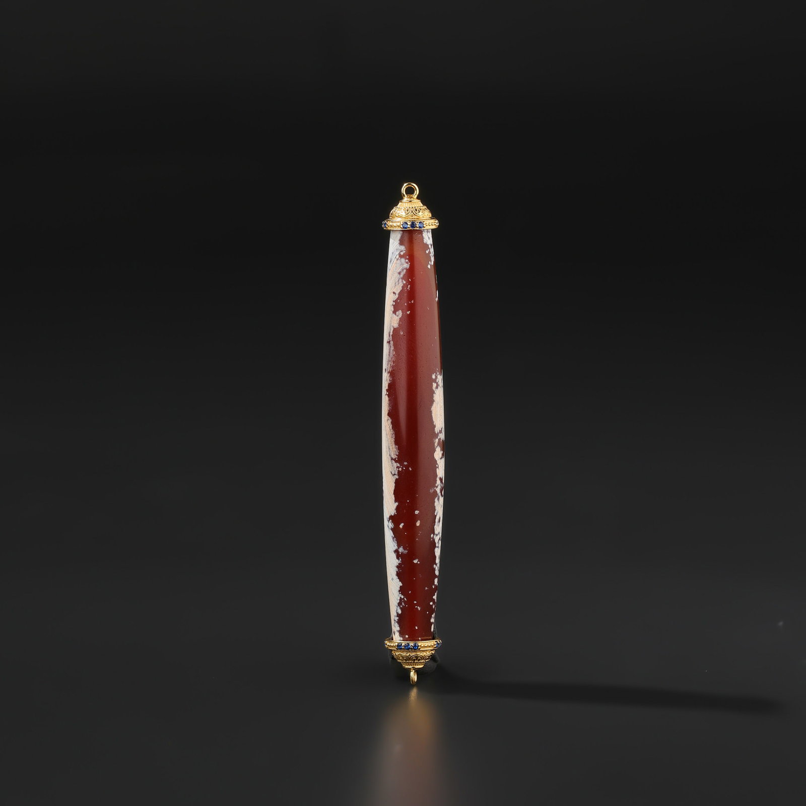 Natual Long Shape Banded Agate Bead Pendant Molded in Silver (1 of 4)