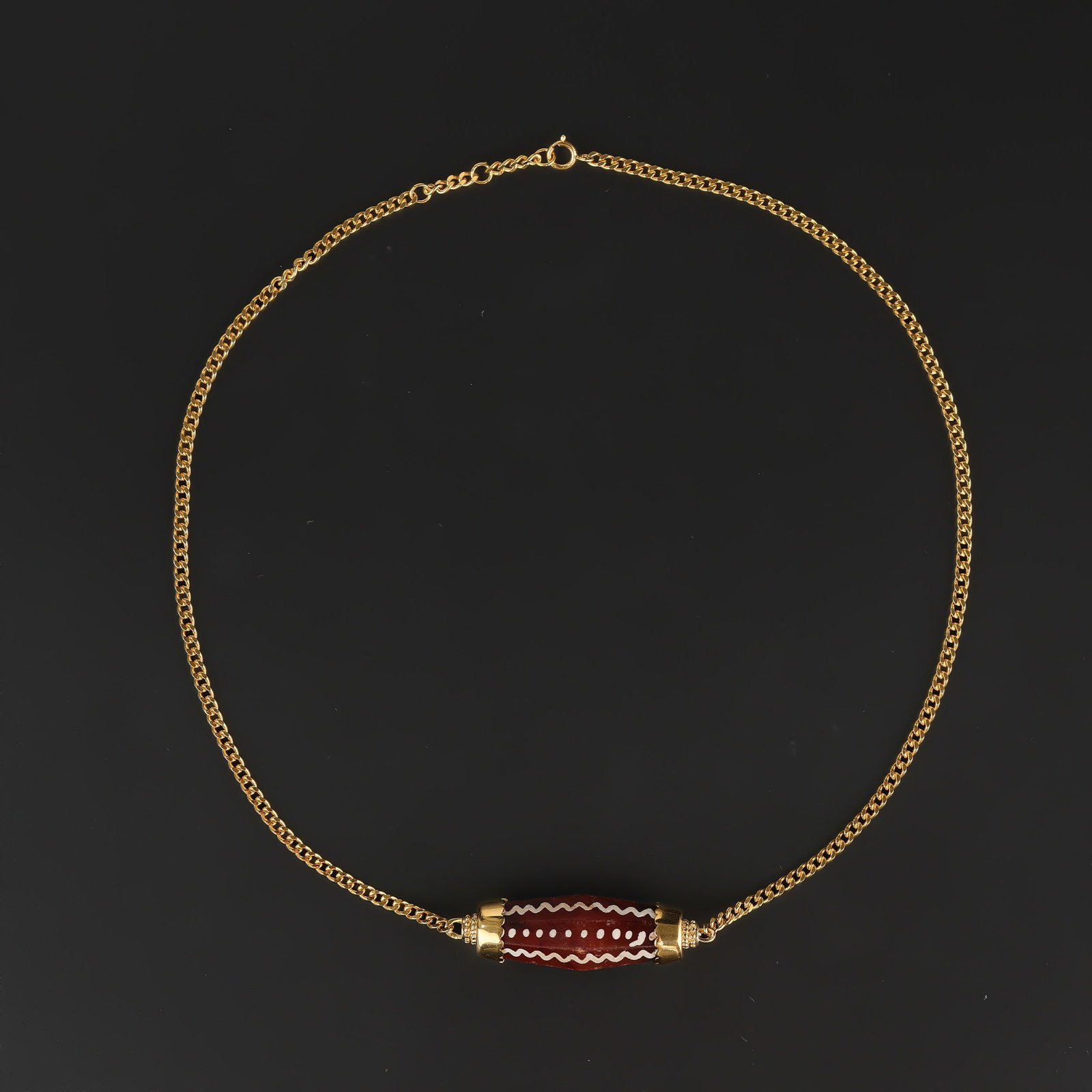 Old Etched Painting Carnelian Bead Pendant with Silver Gold Plating Necklace (1 of 5)