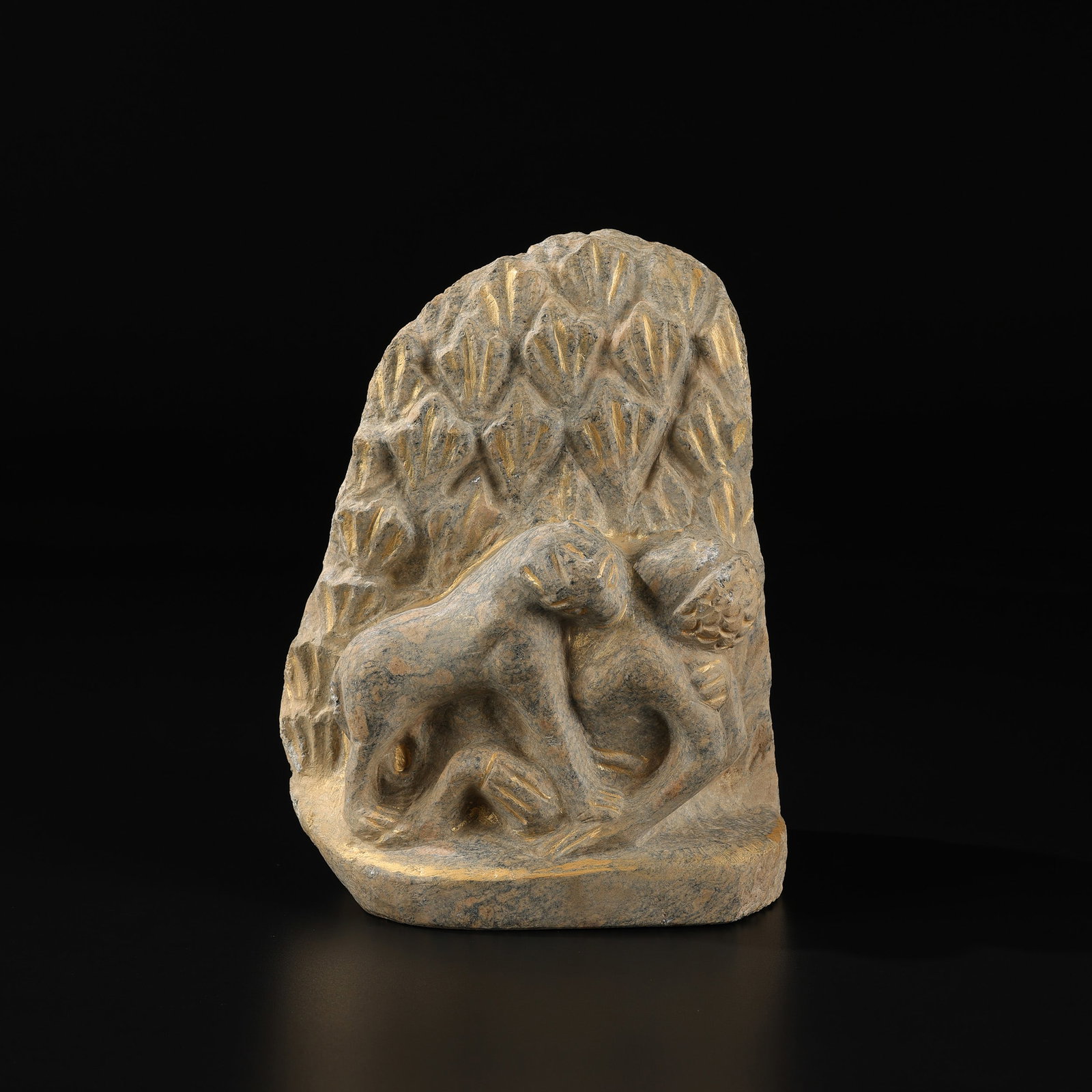 Ancient Old Carved Lapis Stone Lioness Devouring a Boy Decorative Figure (1 of 5)