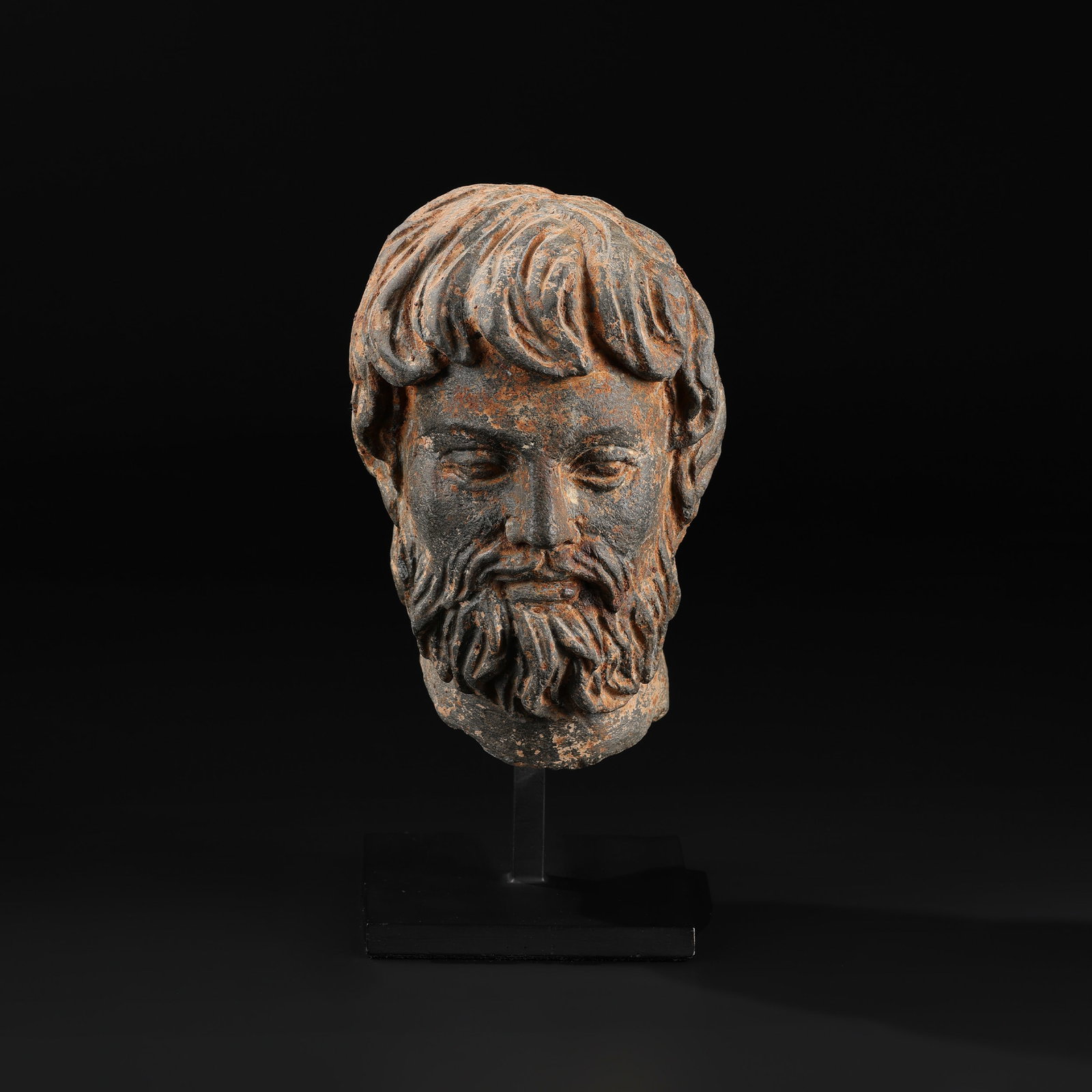 Ancient Greek Carved Grey Stone Head Sculpture (1 of 5)