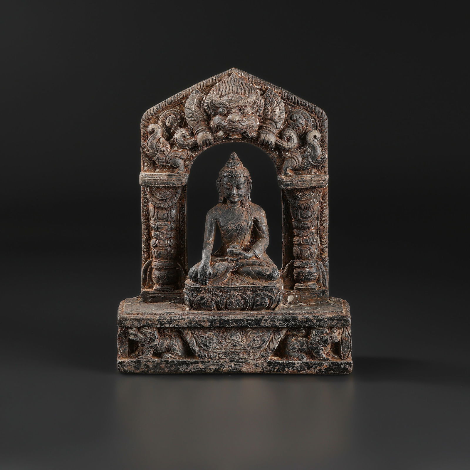 Ancient Carved Black Stone Seated Buddha Sculpture (1 of 5)