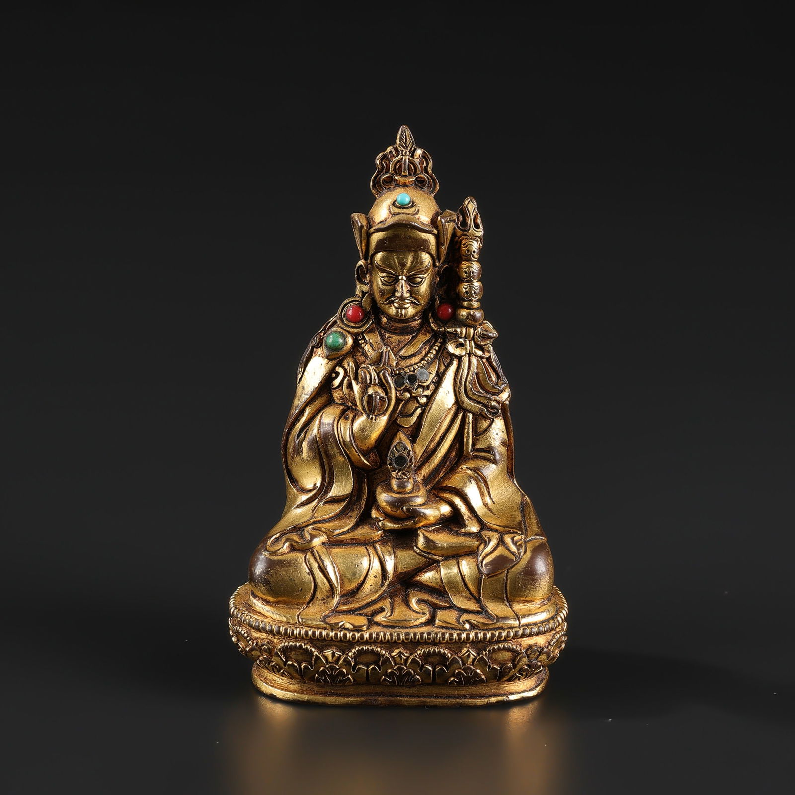 Antique Tibetan Buddhism Temple Bronze Gilt Padmasambhava Buddha Statue (1 of 6)