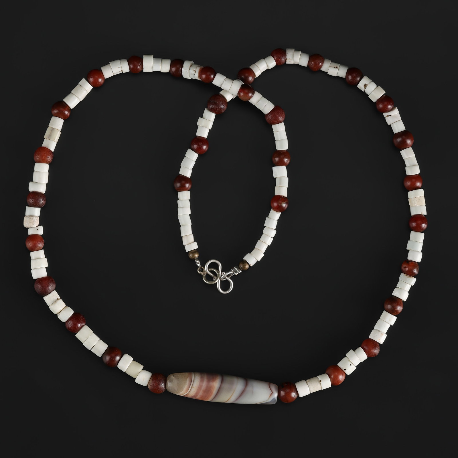 Old Carnelian and White Shell Beads with Vintage Agate Necklace (1 of 4)