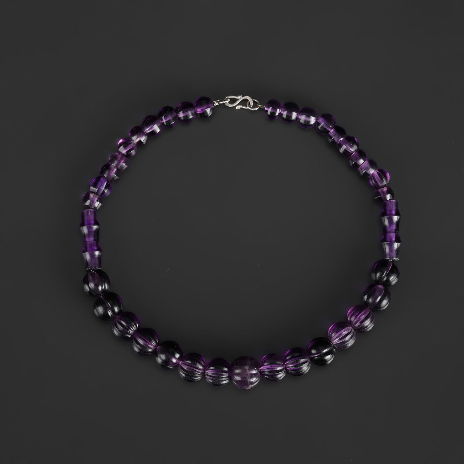 Natural Amethyst Carved Melon Beads Necklace (1 of 5)