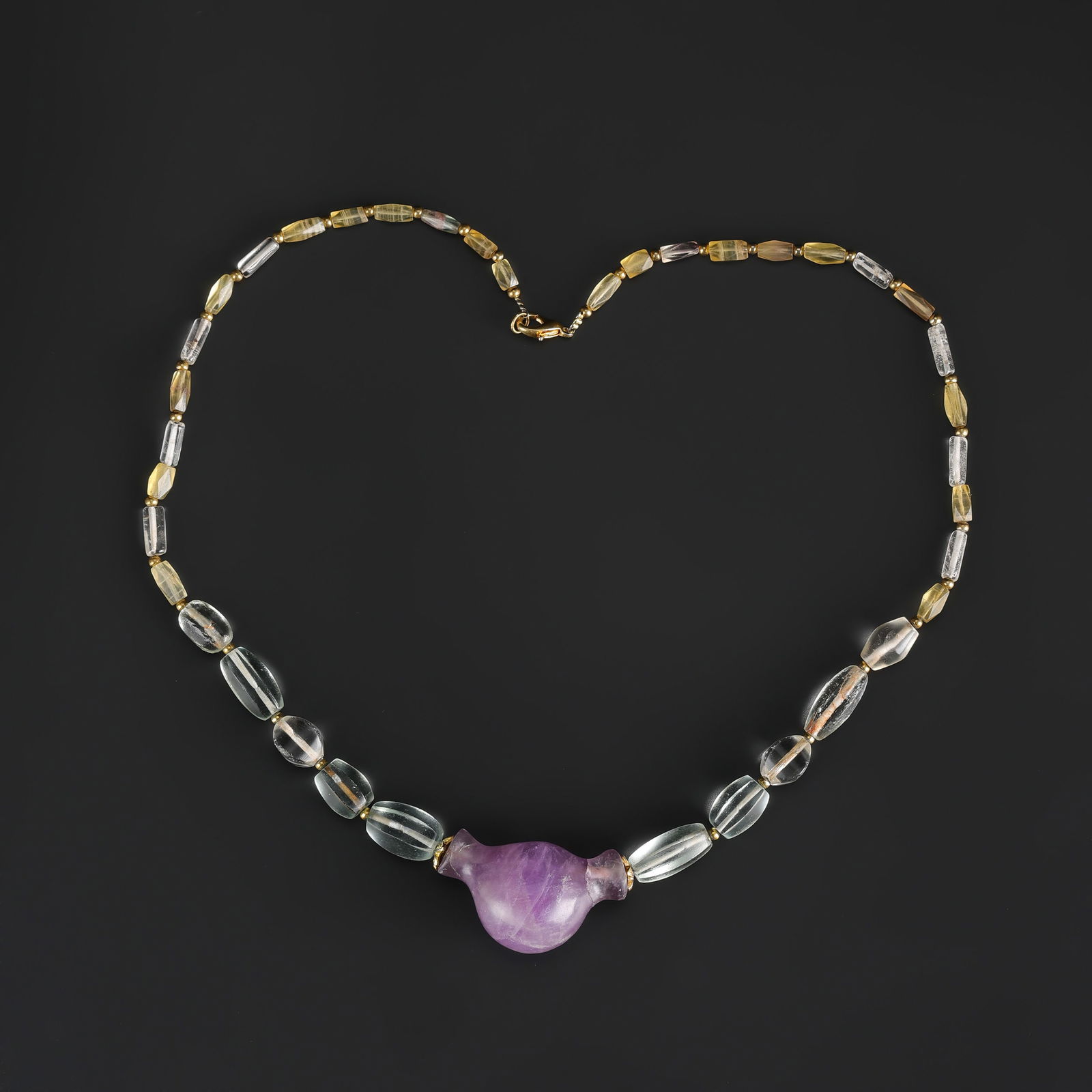 Antique Vintage Gems Jewelry Amethyst Glass Crystals Beads Necklace (1 of 4)