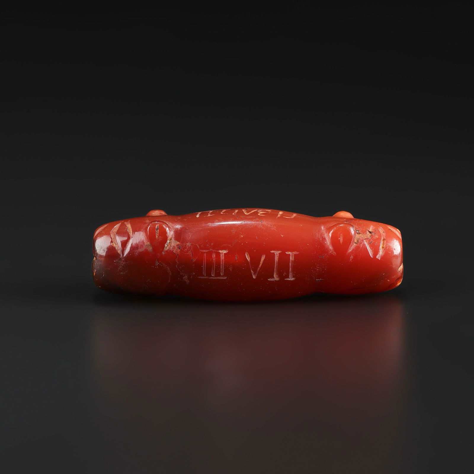 Near Eastern Central Asian Bactrian Roman Carnelian Animal Figure Text Bead (1 of 4)