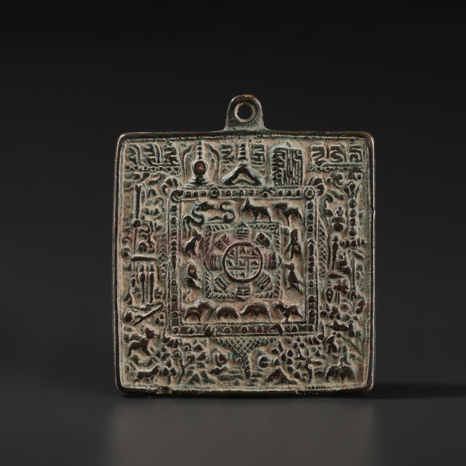 Old Himalayan Nepalese Tibetan Bronze Zodiac Dharma Talisman Amulet Pendant (1 of 4)