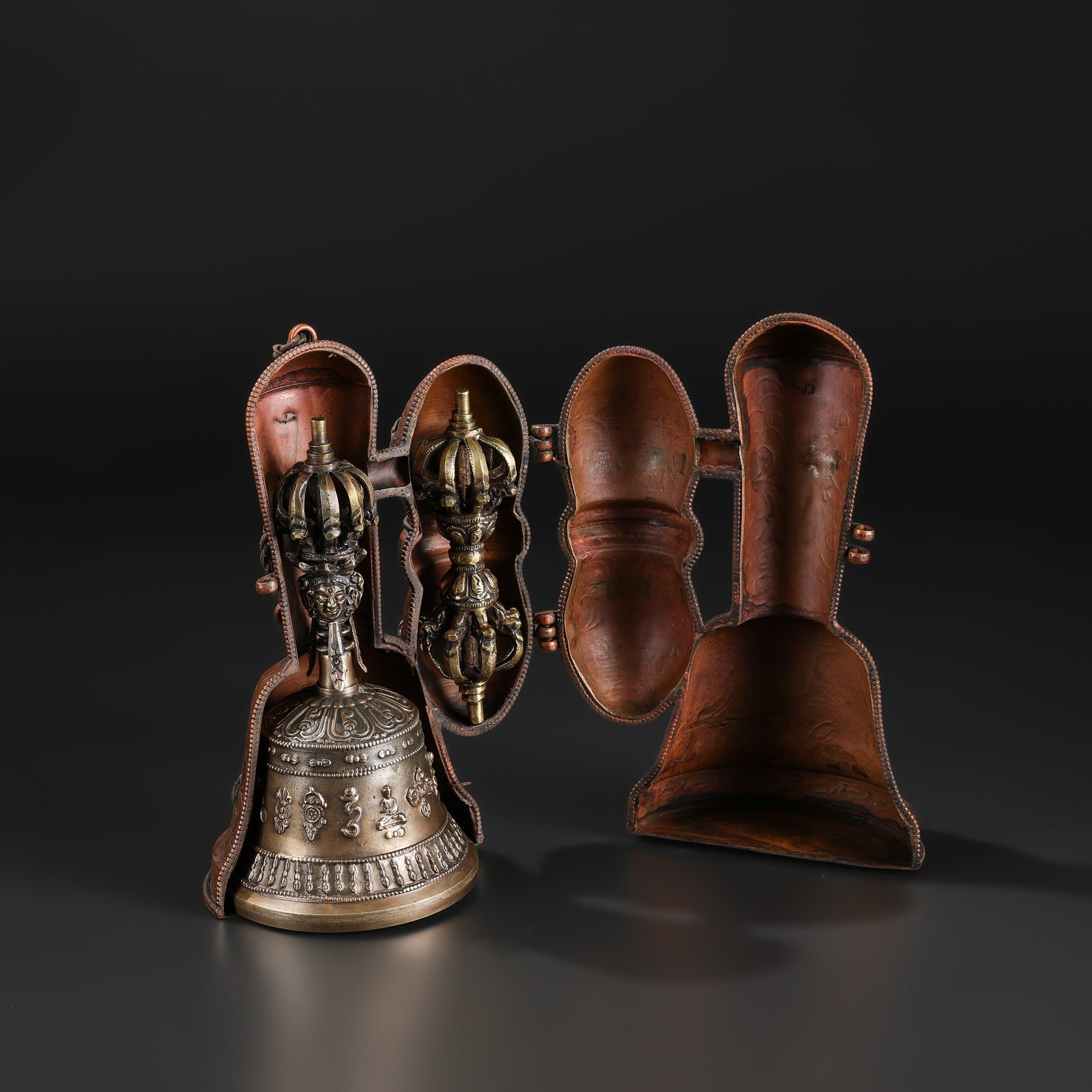 Tibet Bronze Eight Treasures Clock Bell Vajra Dorje Phurpa Talisman a Set (1 of 5)