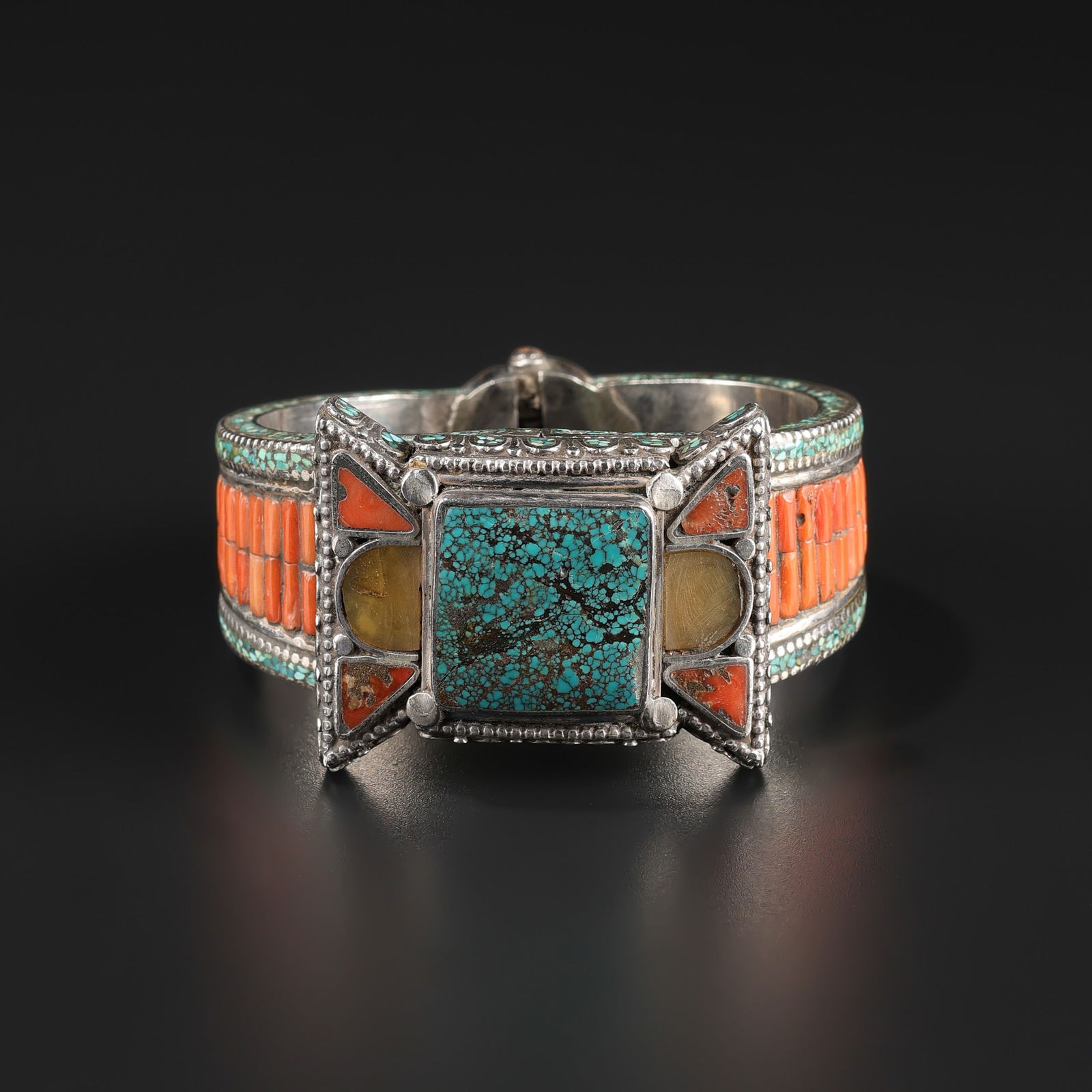 Antique Hand Made Nepali Tibetan Vintage Jewelry Silver Coral Turquoise Bracelet (1 of 5)