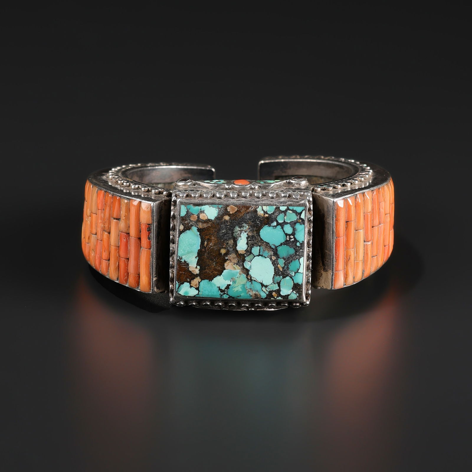 Antique Hand Made Nepali Tibetan Vintage Jewelry Silver Coral Turquoise Bracelet (1 of 5)