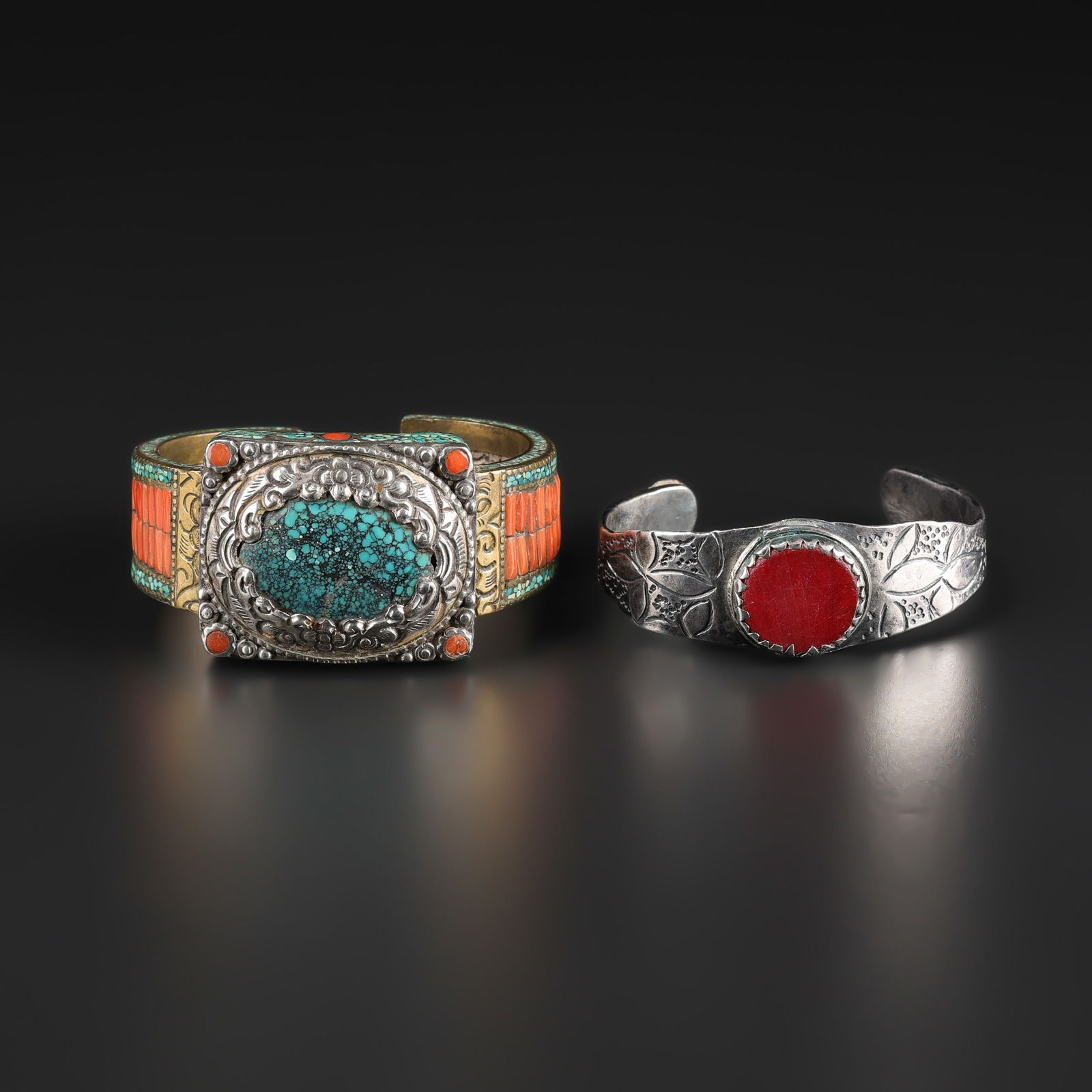 Antique Hand Made Nepali Tibetan Vintage Jewelry Silver Coral Turquoise Bracelet and Turkmani Bangle (1 of 5)