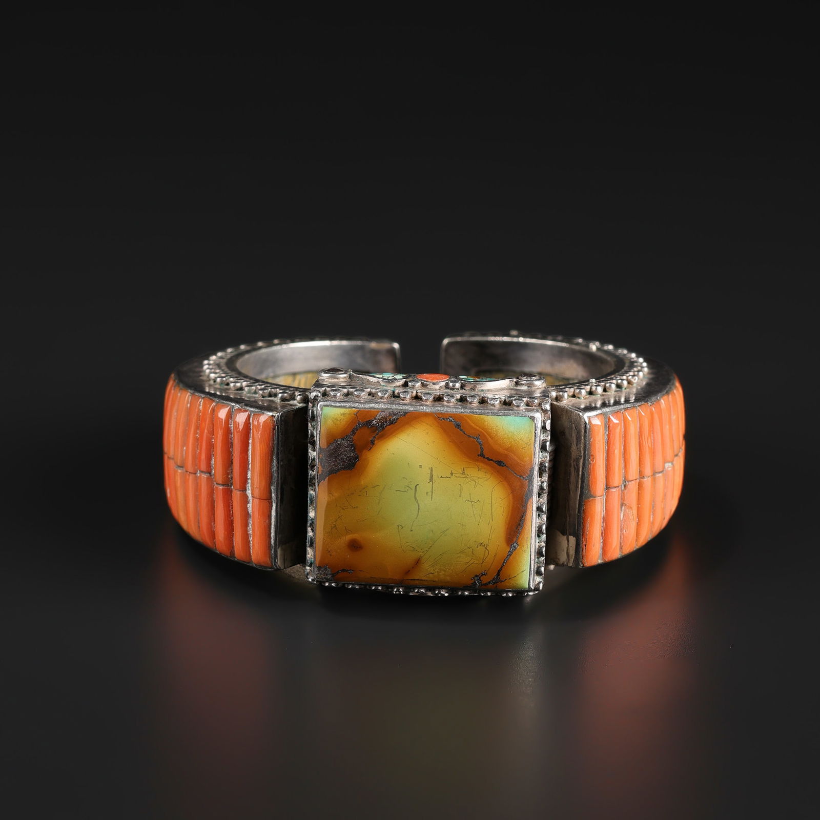 Antique Hand Made Nepali Tibetan Vintage Jewelry Silver Coral Turquoise Bracelet (1 of 5)