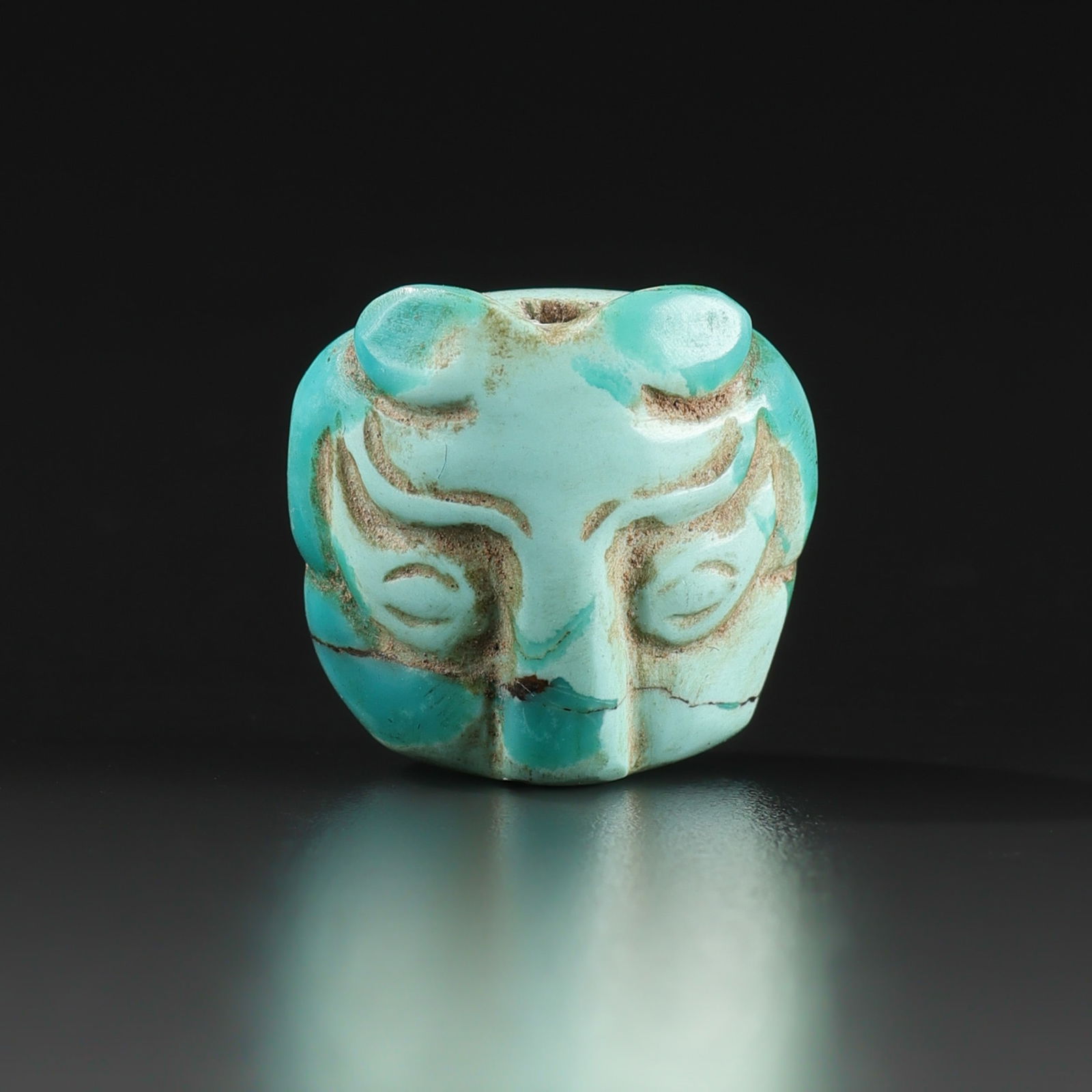Old Chinese Turquoise Carved Face Amulet Pendant (1 of 4)