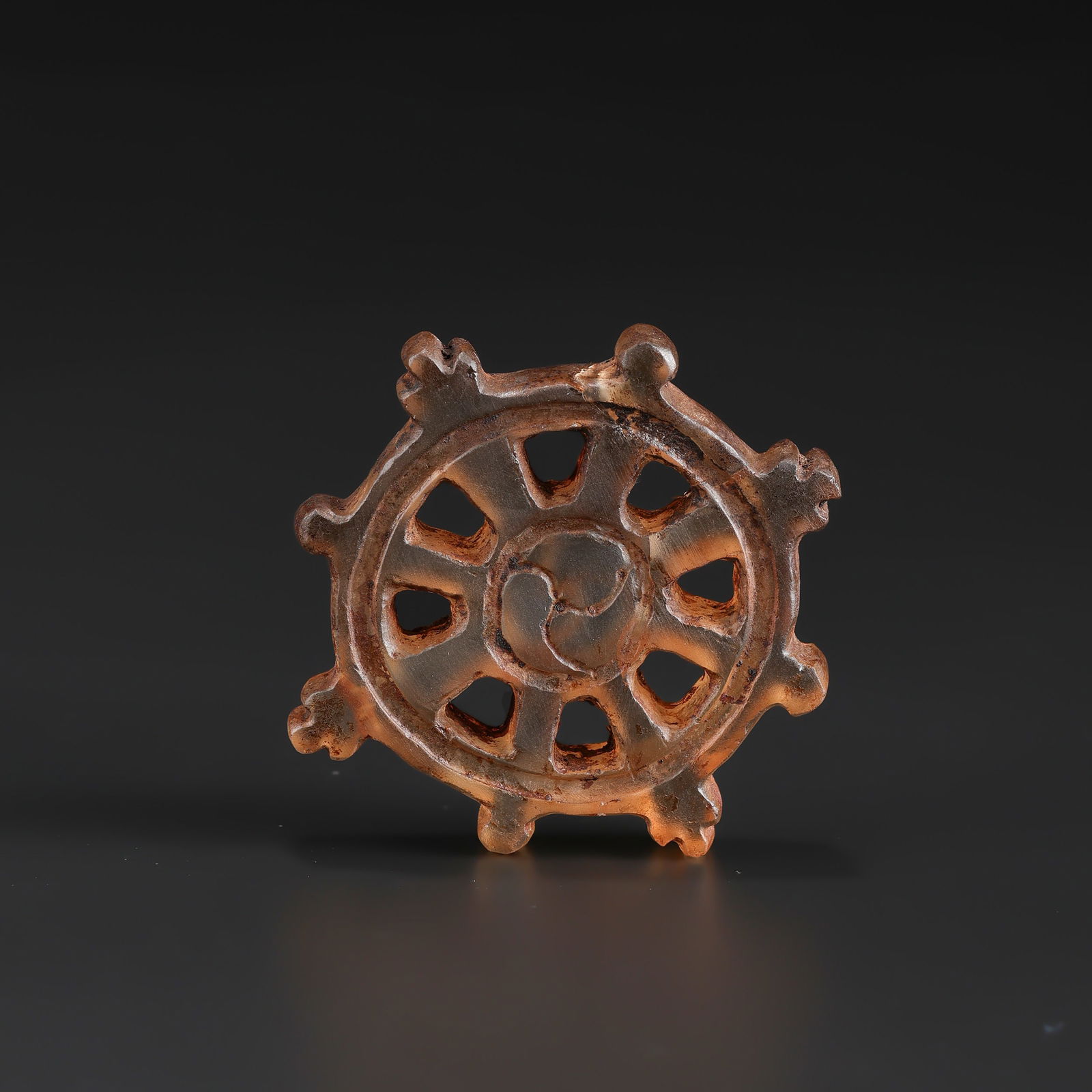 Old Antique Crystal Himalayan Tibetan Wheel Of Dharma Chakra Pendant Amulet (1 of 4)