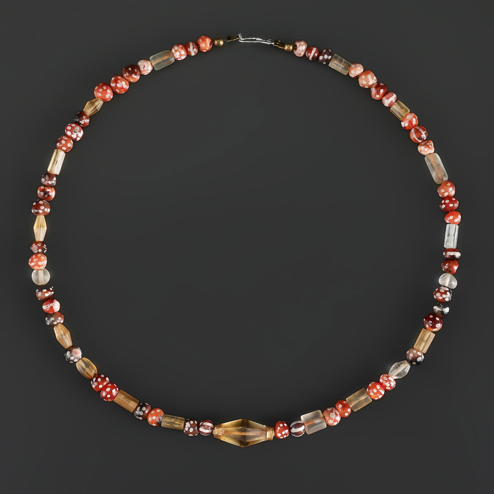 Sino-Tibetan Crystal, Etched Carnelian & Agate Beads with Central 19K Gold-Set Crystal Necklace (1 of 6)