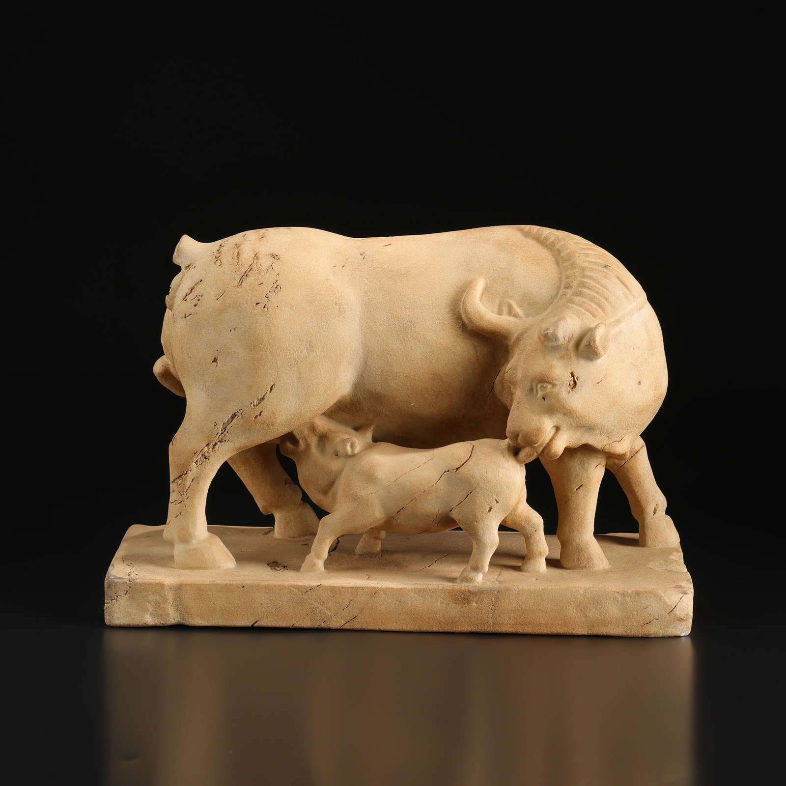 Vintage Marble Cow & Calf Sculpture Hand Carved Animal Figurine Statue (1 of 6)