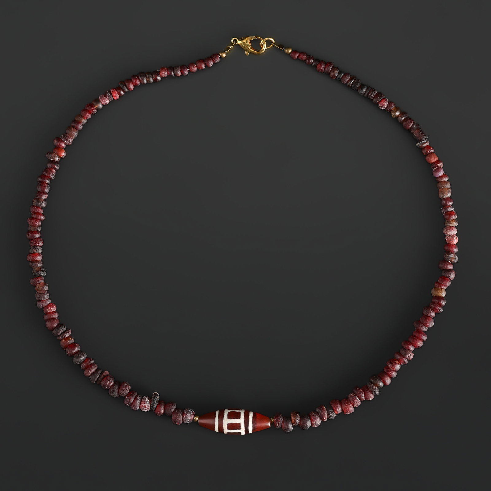 Old Mixed Red Roman Glass Beads with Etched Carnelian Bead Pendant Necklace (1 of 5)