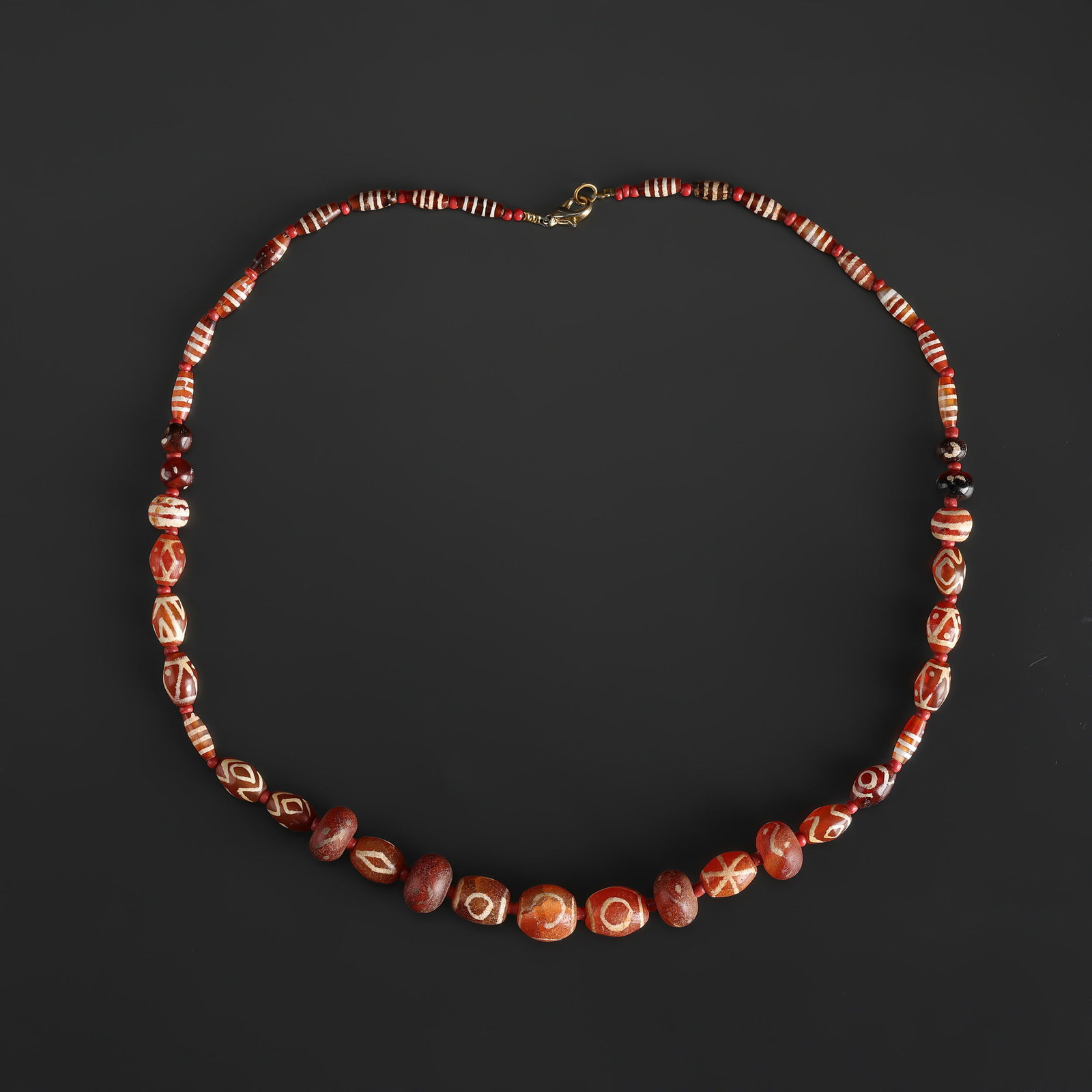 Antique Etched Carnelian Beads Necklace (1 of 4)