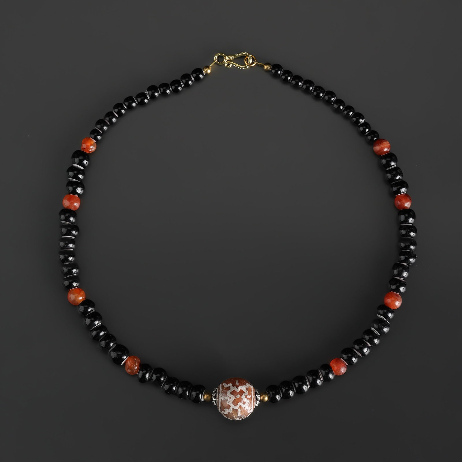 Old Mixed Black Heart Glass Beads with Carnelian Beads Necklace (1 of 4)