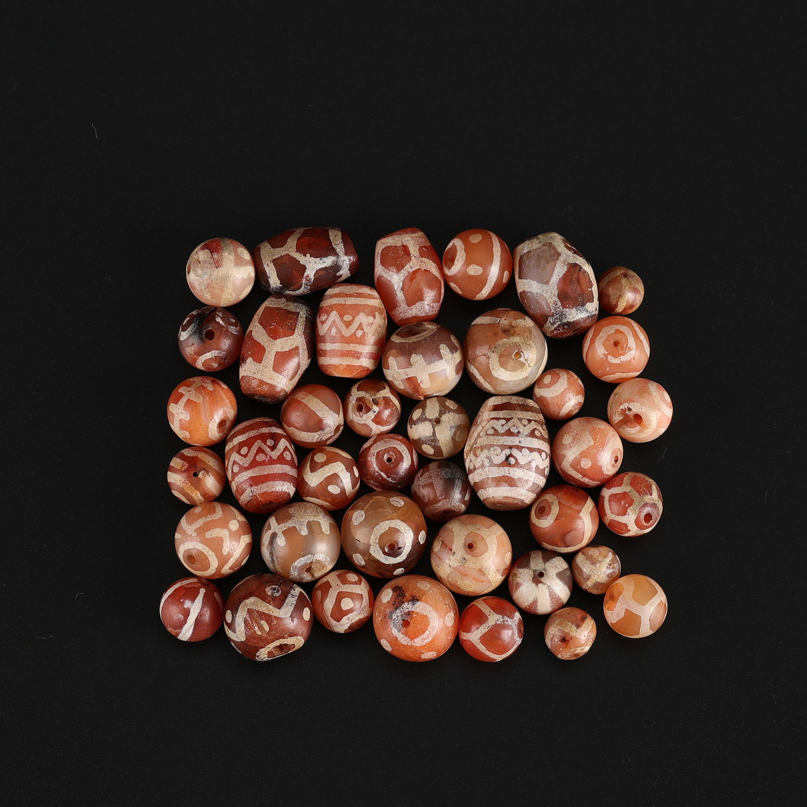 Collection of Antique Old Etched Carnellian Beads Lot (1 of 4)