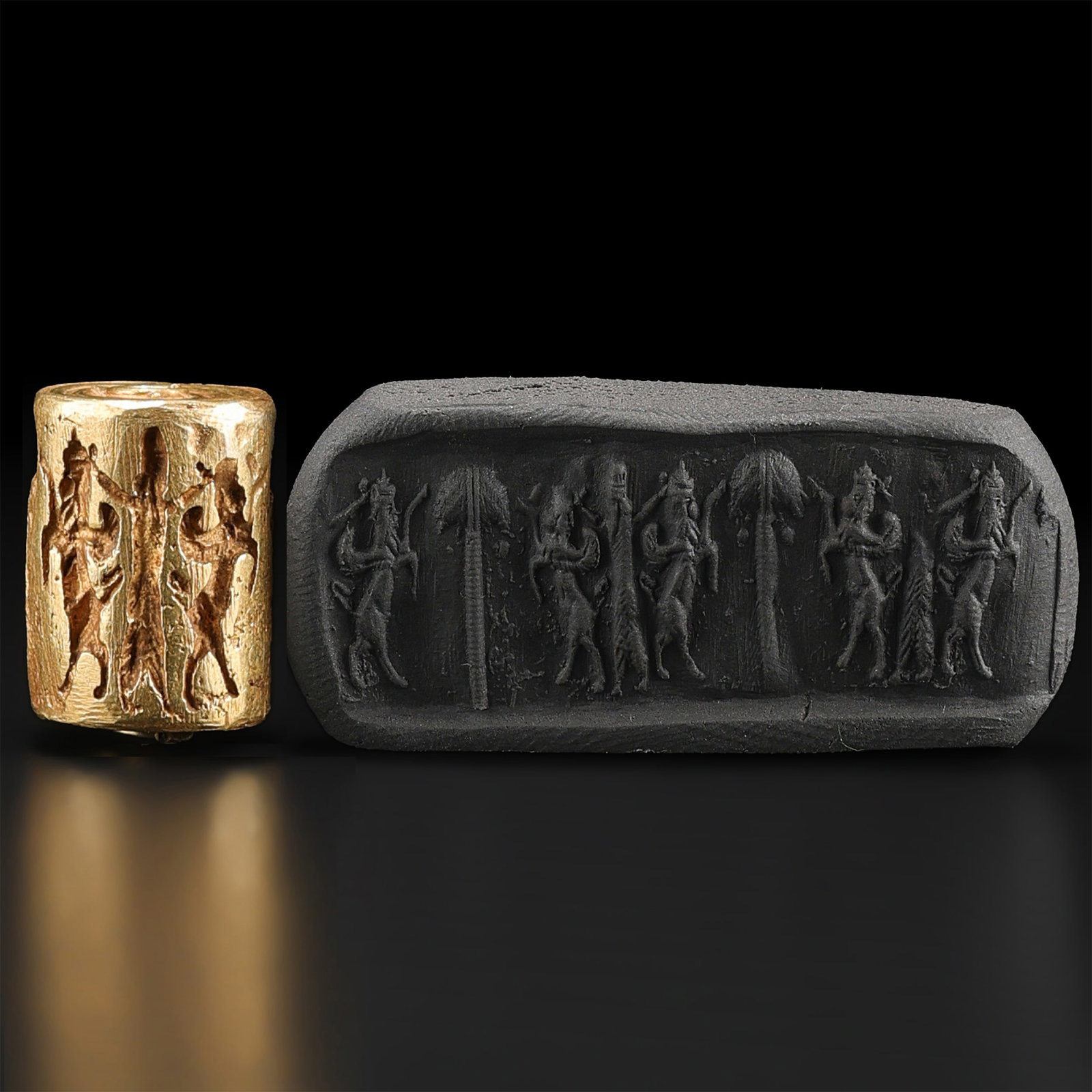Ancient Intaglio Seal Cylinder 19K Gold Pendant (1 of 6)