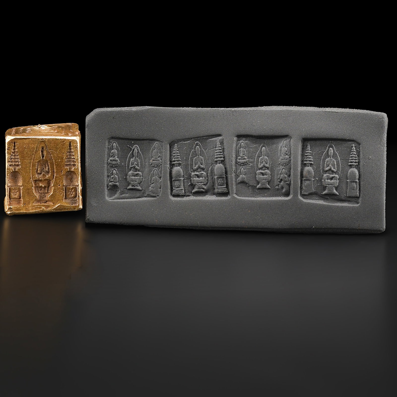 Ancient Intaglio Seal Cube 19K Gold Pendant: Fine Gold Ancient Intaglio Seal Cube 19K Gold Pendant. A desirable auction piece with strong decorative presence and fine gold craftsmanship. Well suited for antique pendant and amulet collectors, dis