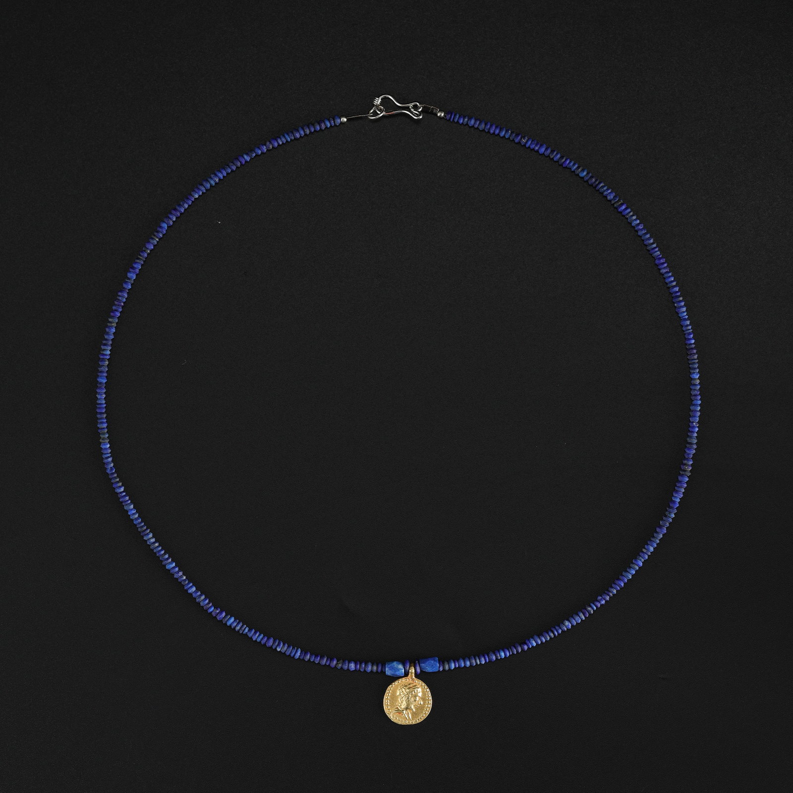 Ancient Lapis Lazuli Gemstone Necklace with 18K Gold Coin Pendant (1 of 6)