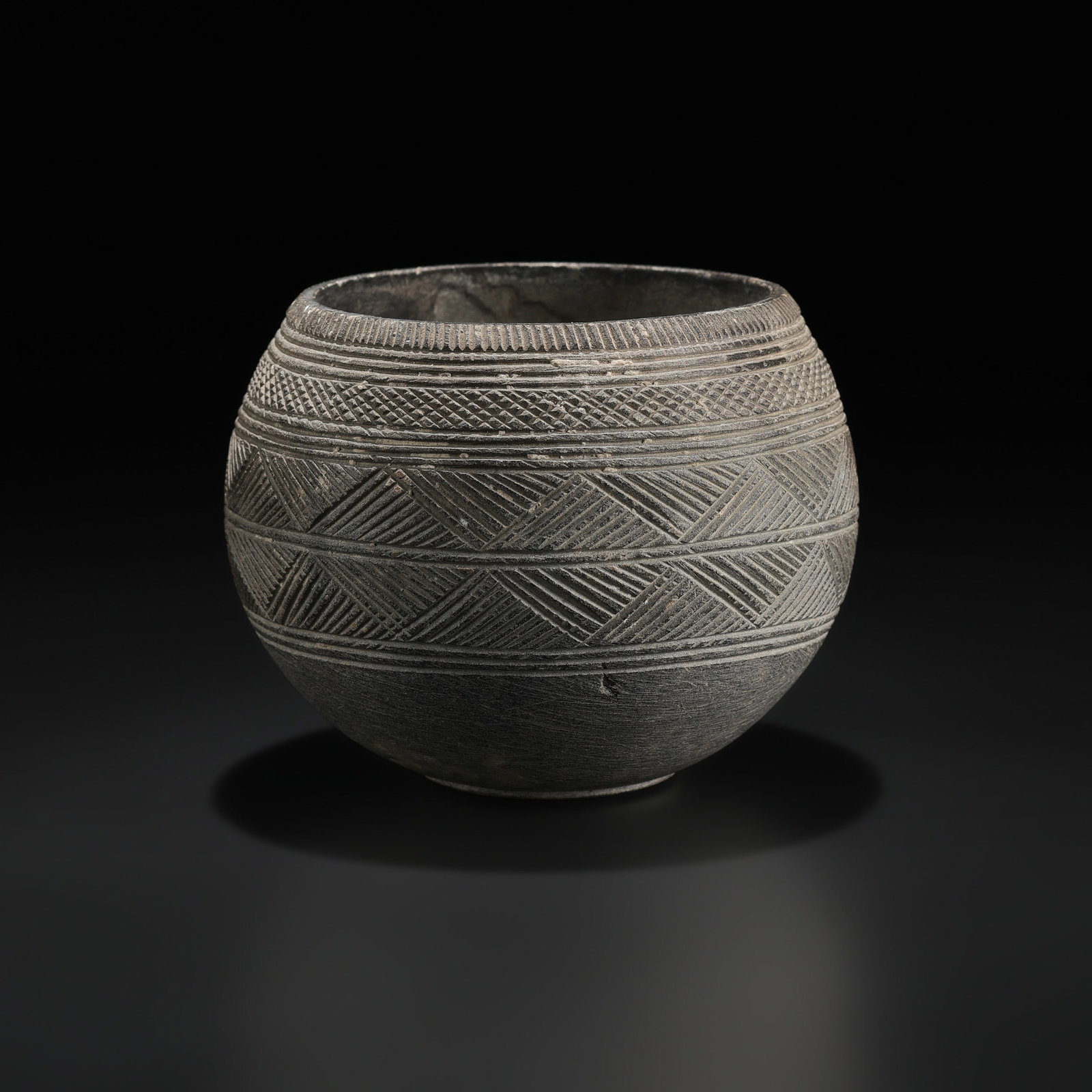 Ancient Indus Valley Stone Bowl Cup Geometric Carved Tribal Vessel (1 of 5)