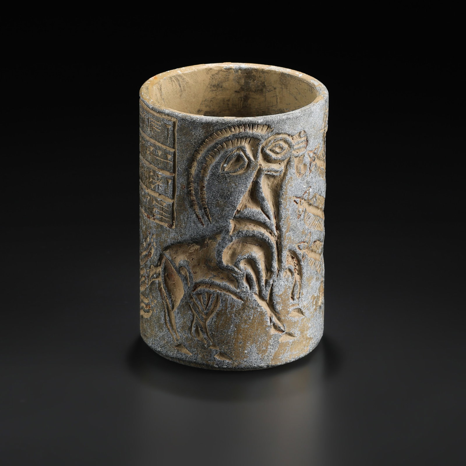 Ancient Old Near Eastern Antiques Jirof Civilization Chorlite Stone Vase: Fine Stone Ancient Old Near Eastern Antiques Jirof Civilization Chorlite Stone Vase. A desirable auction piece showing attractive natural color, texture, and character. Well suited for ancient stone a