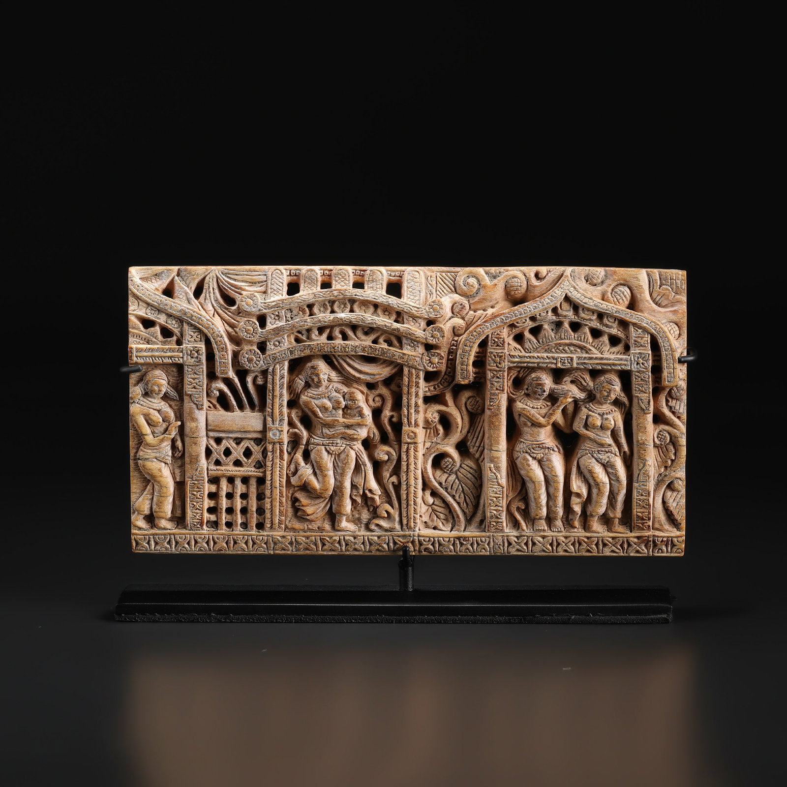Antique Bone Plaque Carved Indian Devotional Panel (1 of 5)