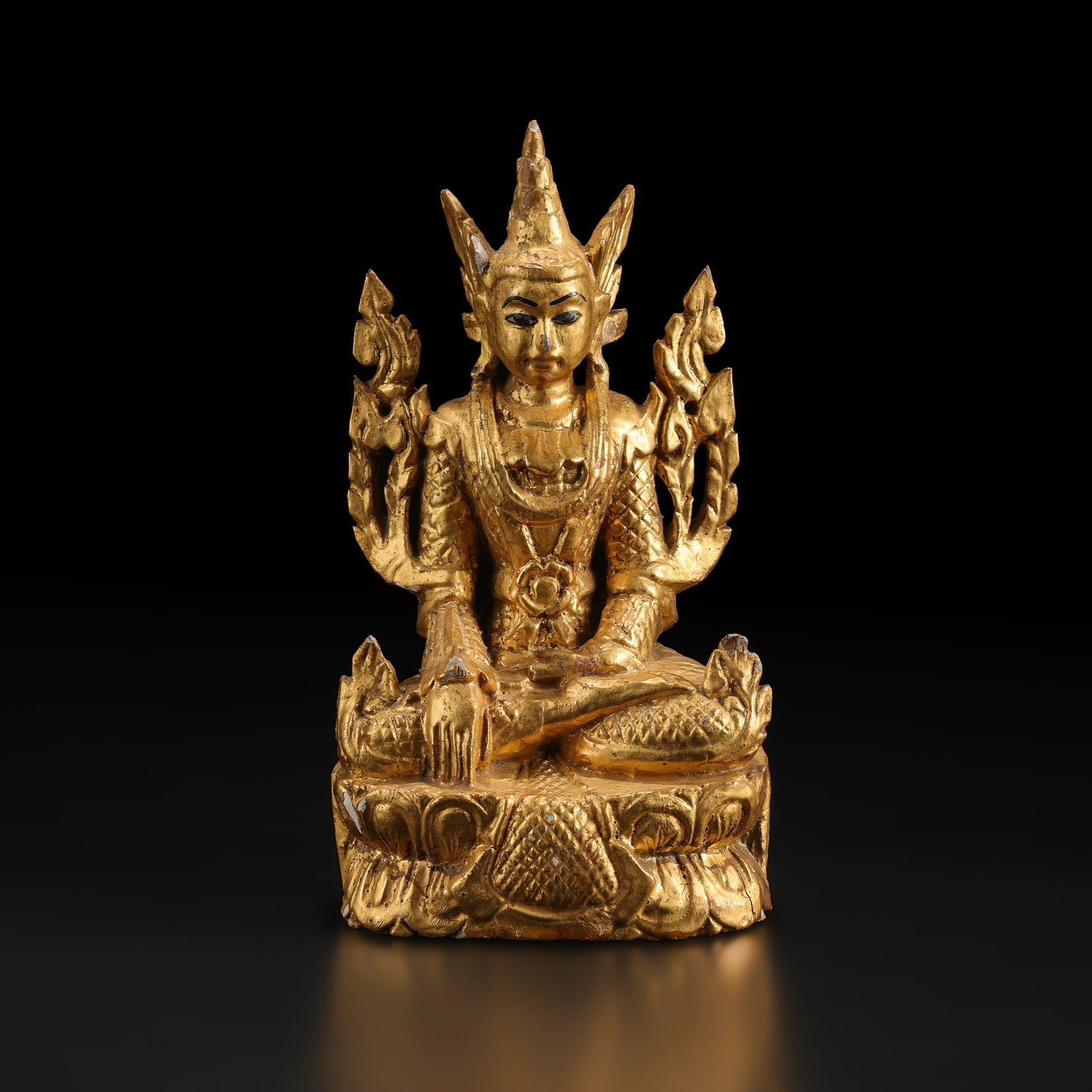 Antique Burmese Buddha Carved Wood With Gold Plating statue (1 of 5)