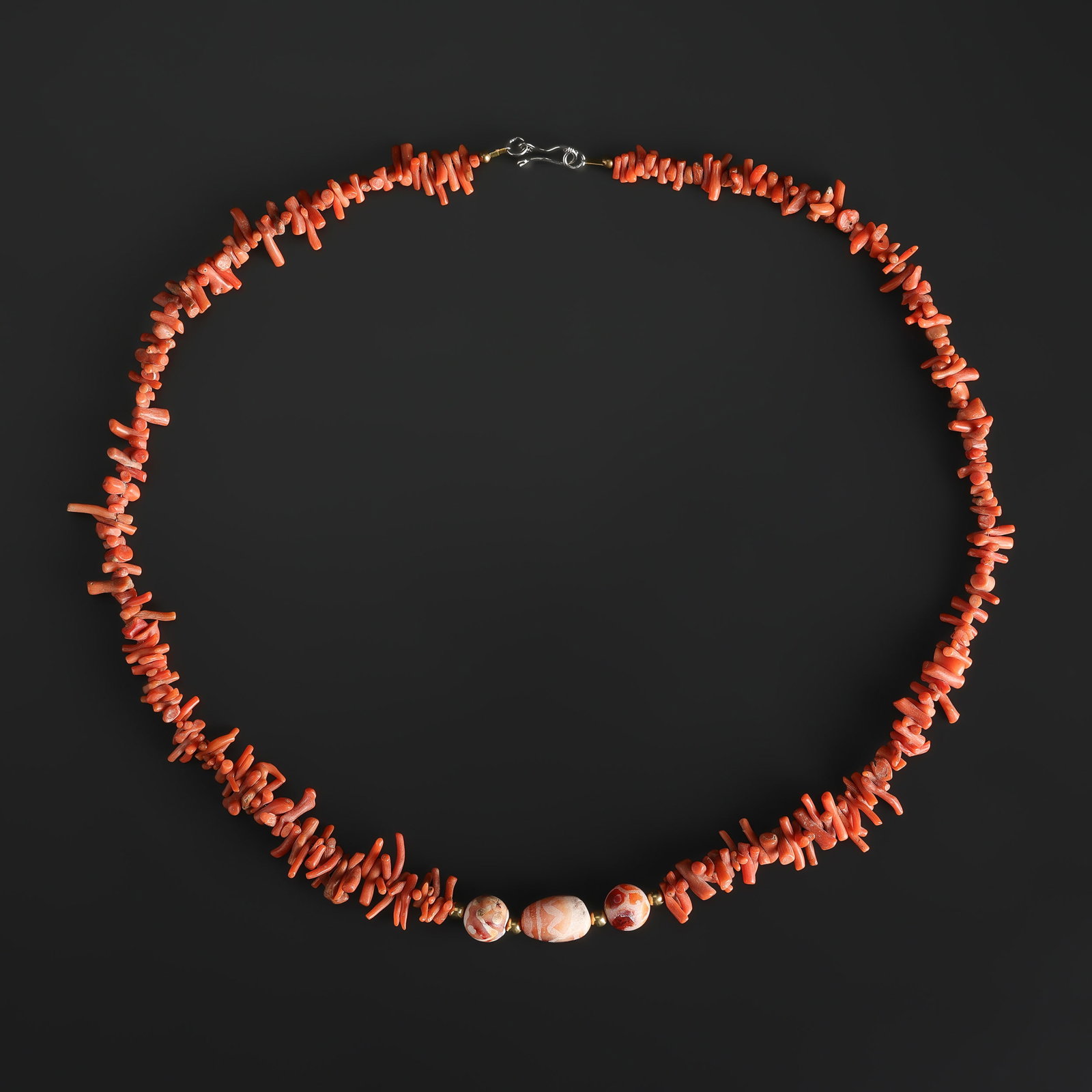 Ancient Old Etched Carnelian Beads with Natural Orange Coral Beads Necklace (1 of 5)