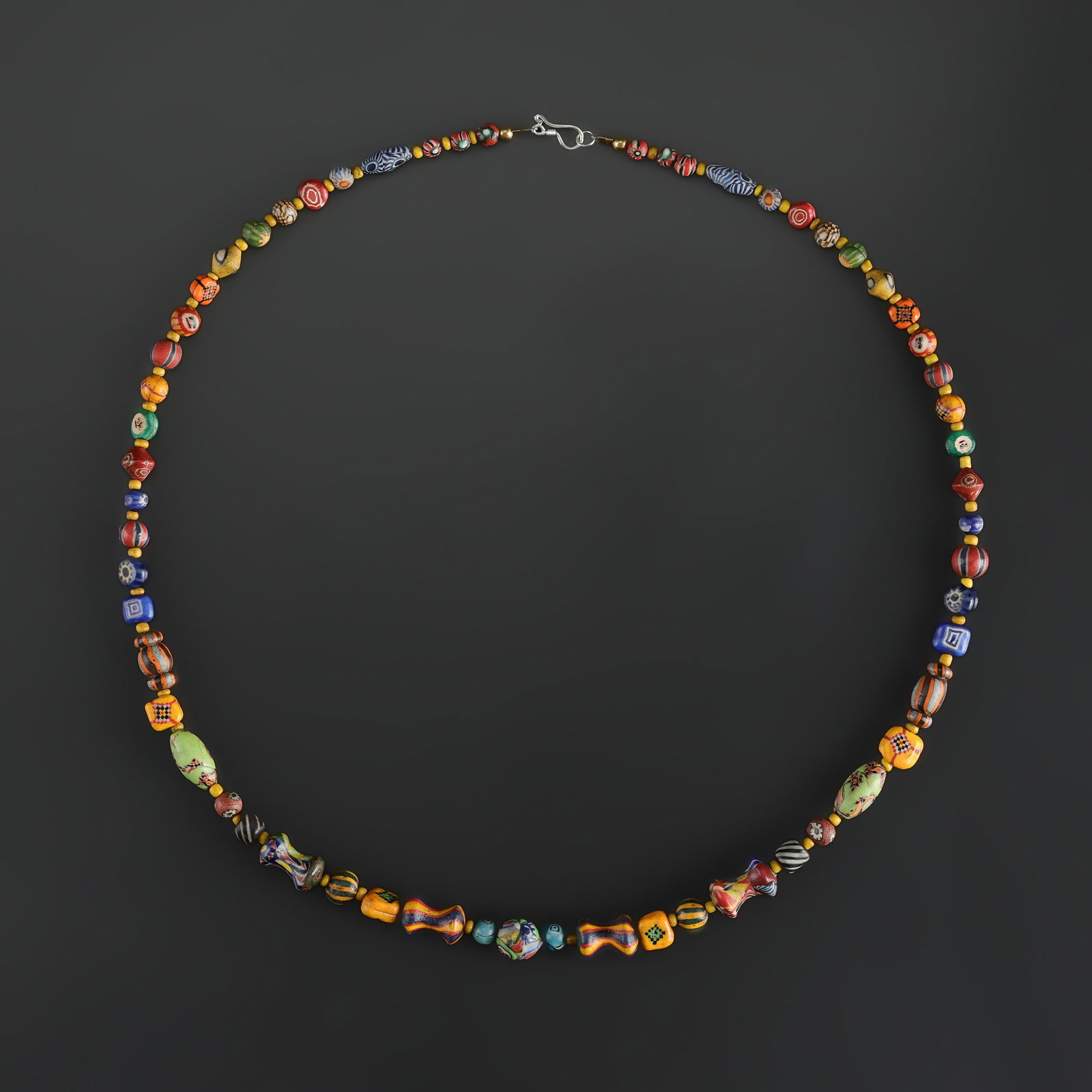 Collection of Antique Mix Material Old Glass Beads Necklace: Fine Bead Necklace Collection of Antique Mix Material Old Glass Beads Necklace. A desirable auction piece with appealing beadwork and collectible visual character. Well suited for ethnographic jewelry