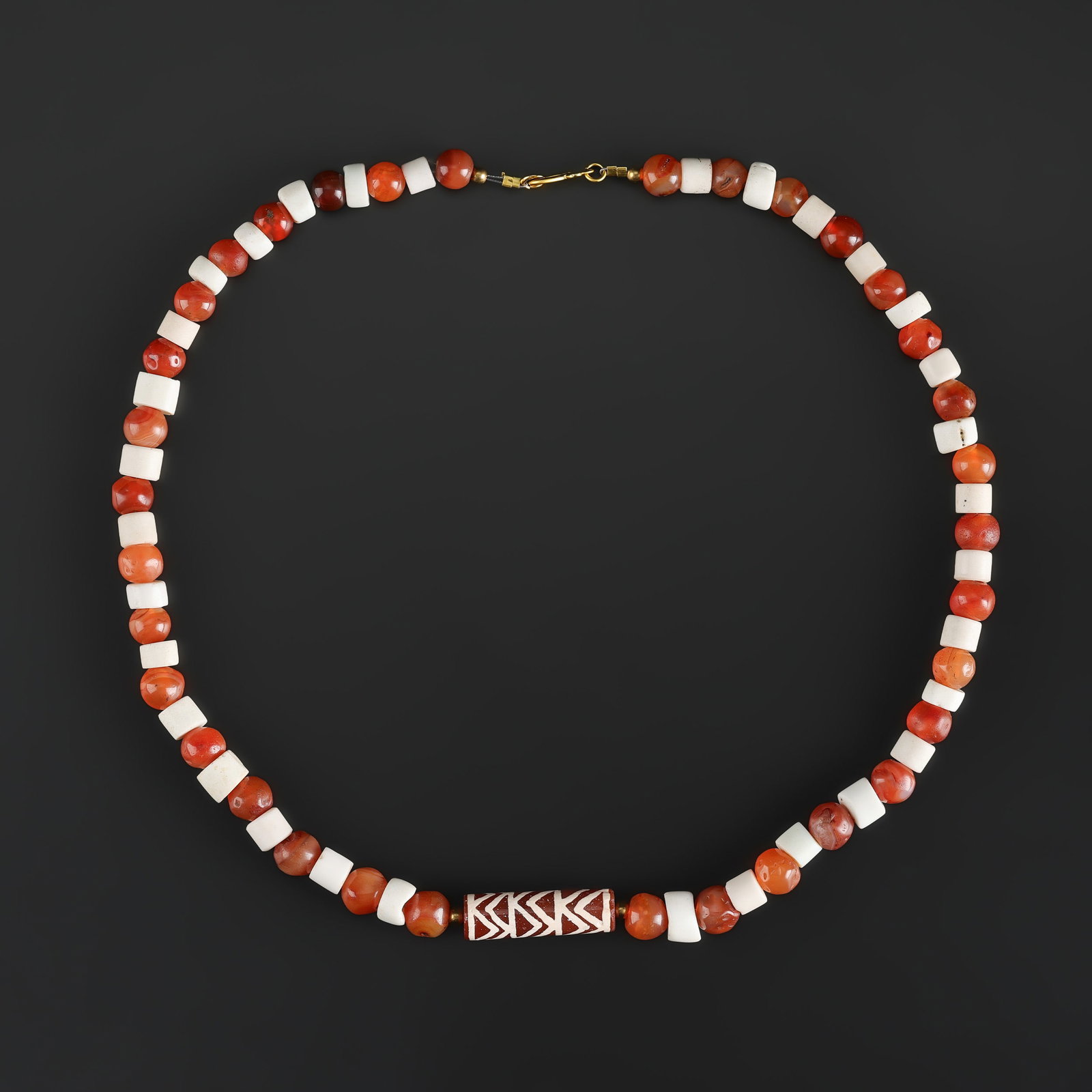 Collection of Antique Mix Old Carnelian and Shell Beads Necklace: Fine Bead Necklace Collection of Antique Mix Old Carnelian and Shell Beads Necklace. A desirable auction piece showing attractive natural color, texture, and character. Well suited for ethnographic je