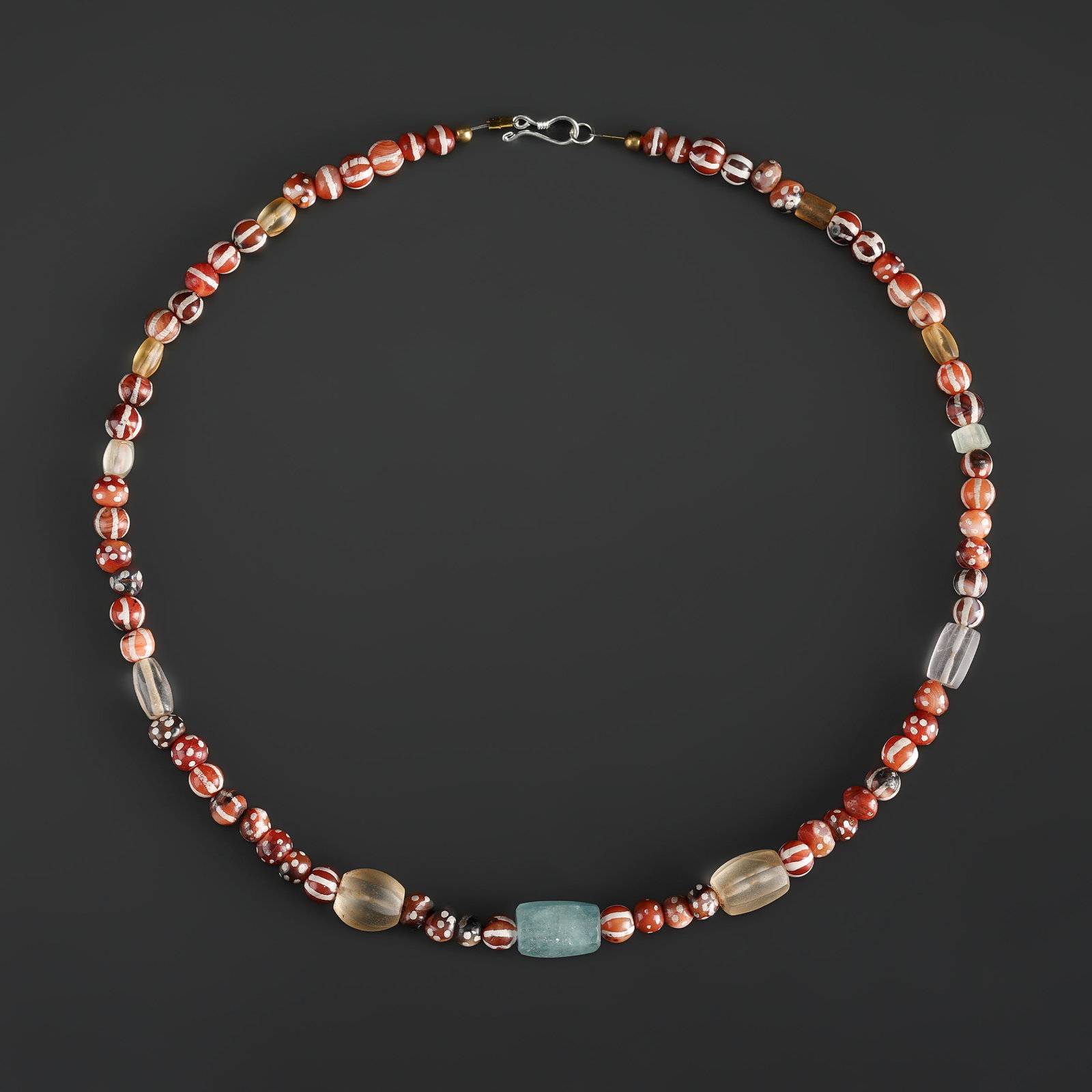 Collection of Antique Mix Old Etched Carnelian and Crystal Beads Necklace: Fine Bead Necklace Collection of Antique Mix Old Etched Carnelian and Crystal Beads Necklace. A desirable auction piece showing attractive natural color, texture, and character. Well suited for ethnog