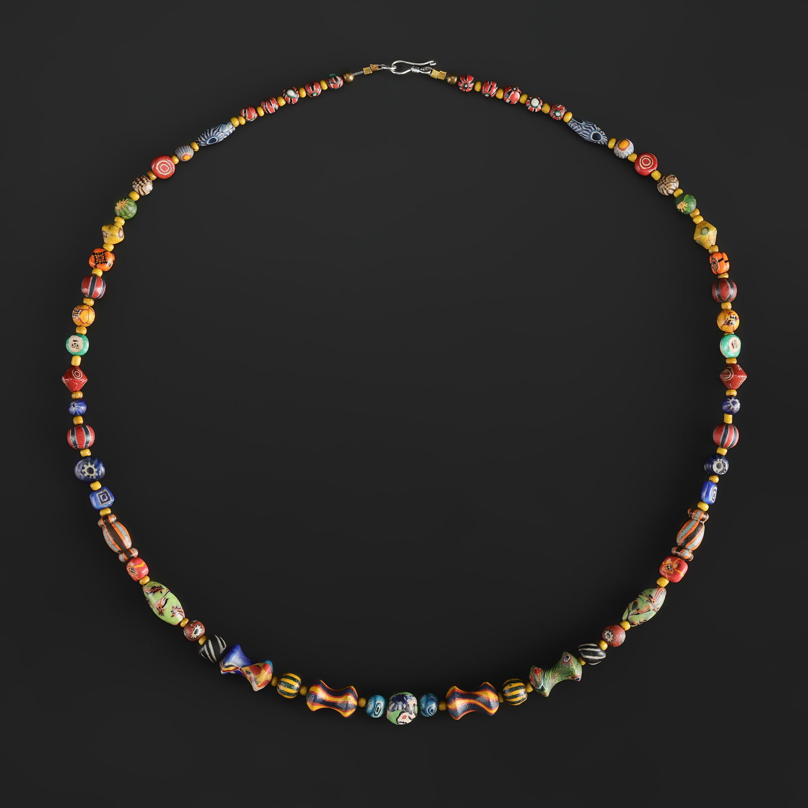 Collection of Antique Mix Material Old Glass Beads Necklace: Fine Bead Necklace Collection of Antique Mix Material Old Glass Beads Necklace. A desirable auction piece with appealing beadwork and collectible visual character. Well suited for ethnographic jewelry