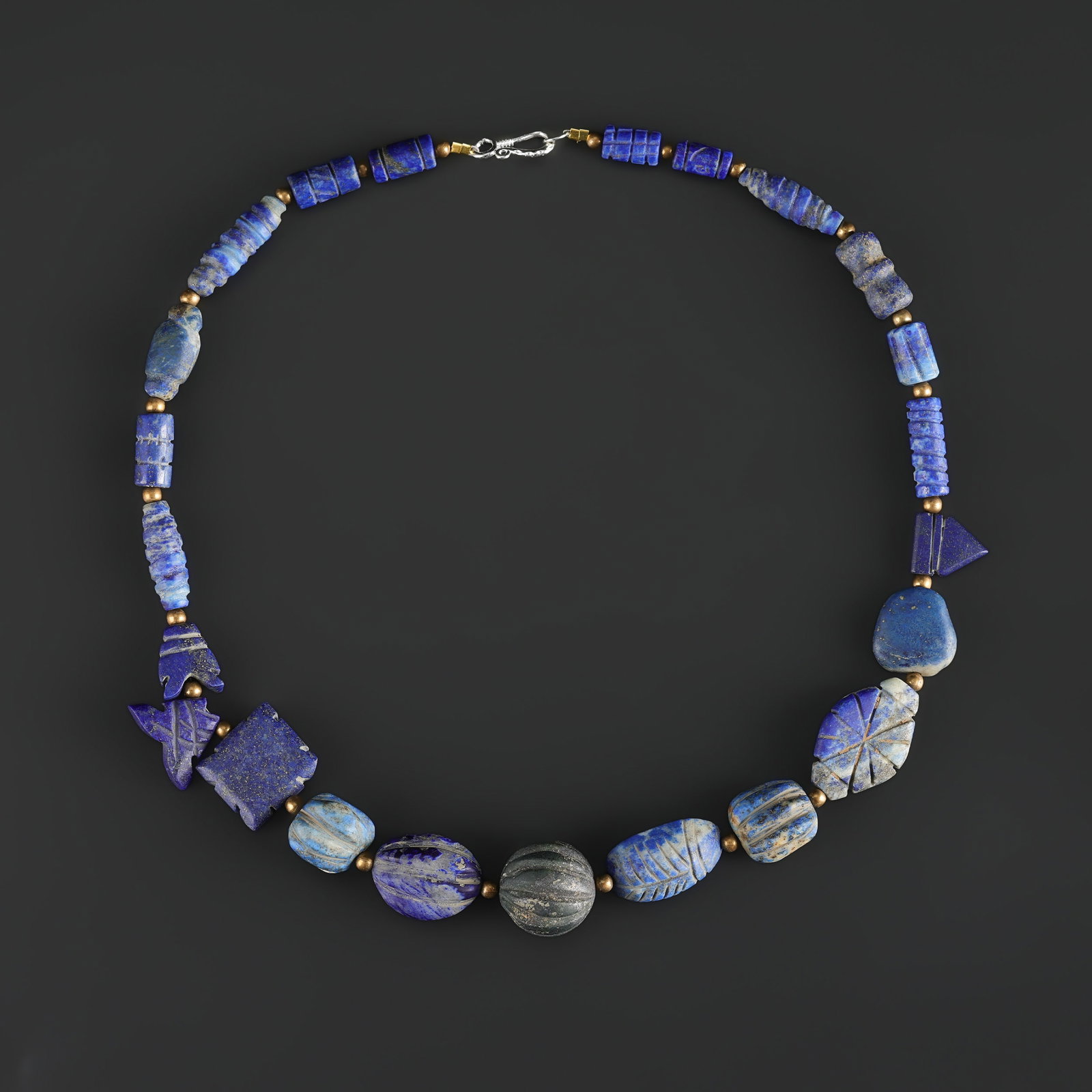 Collection of Antique Mix Old Lapis Lazuli Beads Necklace: Fine Bead Necklace Collection of Antique Mix Old Lapis Lazuli Beads Necklace. A desirable auction piece showing attractive natural color, texture, and character. Well suited for ethnographic jewelry c