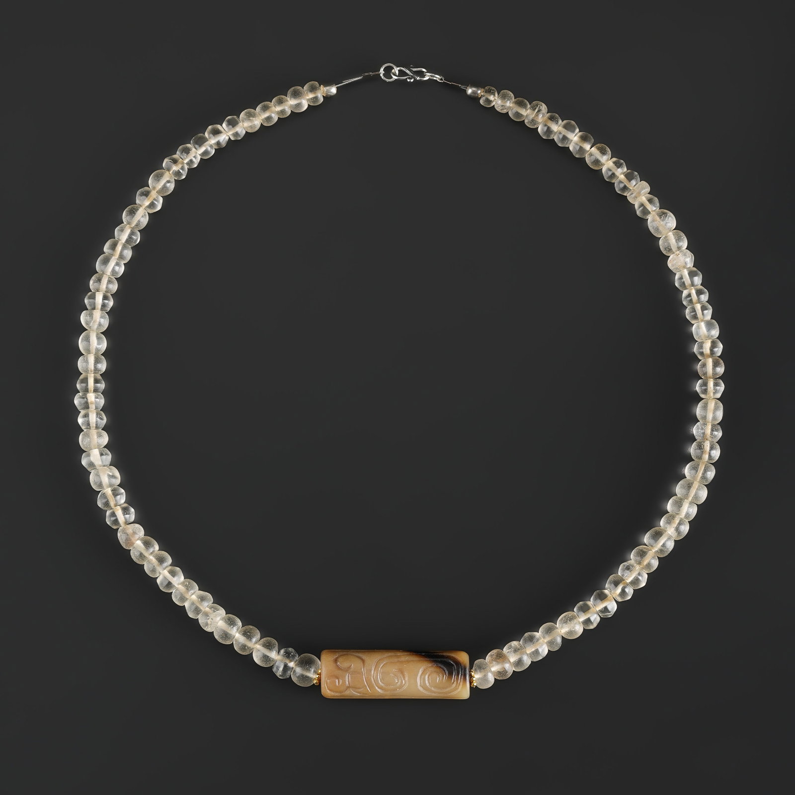 Collection of Antique Old Crystal Beads With Jade Pendant Necklace: Fine Bead Necklace Collection of Antique Old Crystal Beads With Jade Pendant Necklace. A desirable auction piece showing attractive natural color, texture, and character. Well suited for ethnographic 