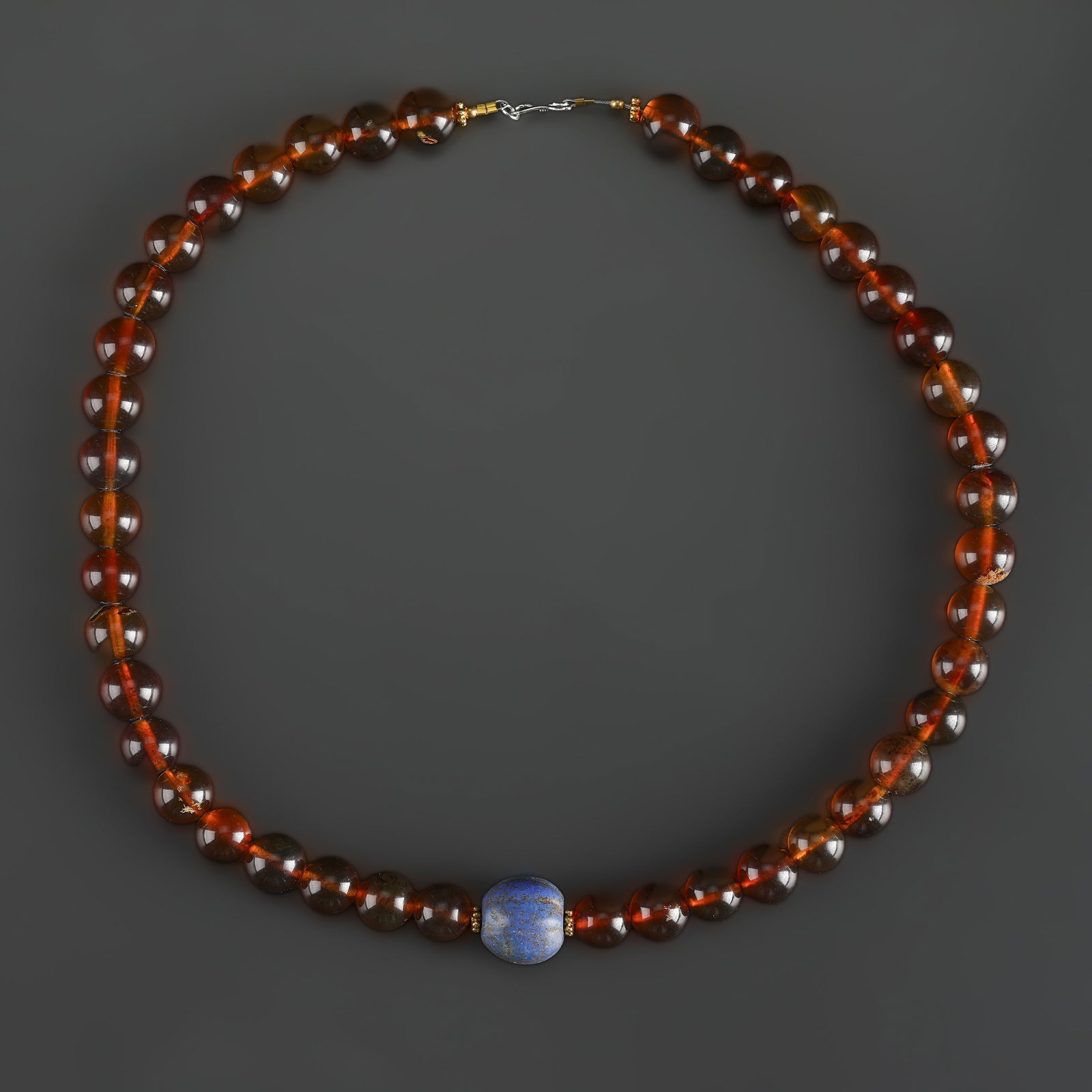 Collection of Antique Old Amber Beads with Lapis Lazuli Pendant Necklace (1 of 5)
