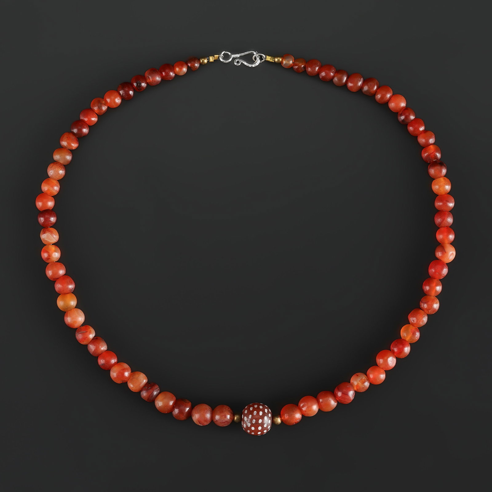 Collection of Antique Old Carnelian Agate Beads Necklace: Fine Bead Necklace Collection of Antique Old Carnelian Agate Beads Necklace. A desirable auction piece showing attractive natural color, texture, and character. Well suited for ethnographic jewelry co