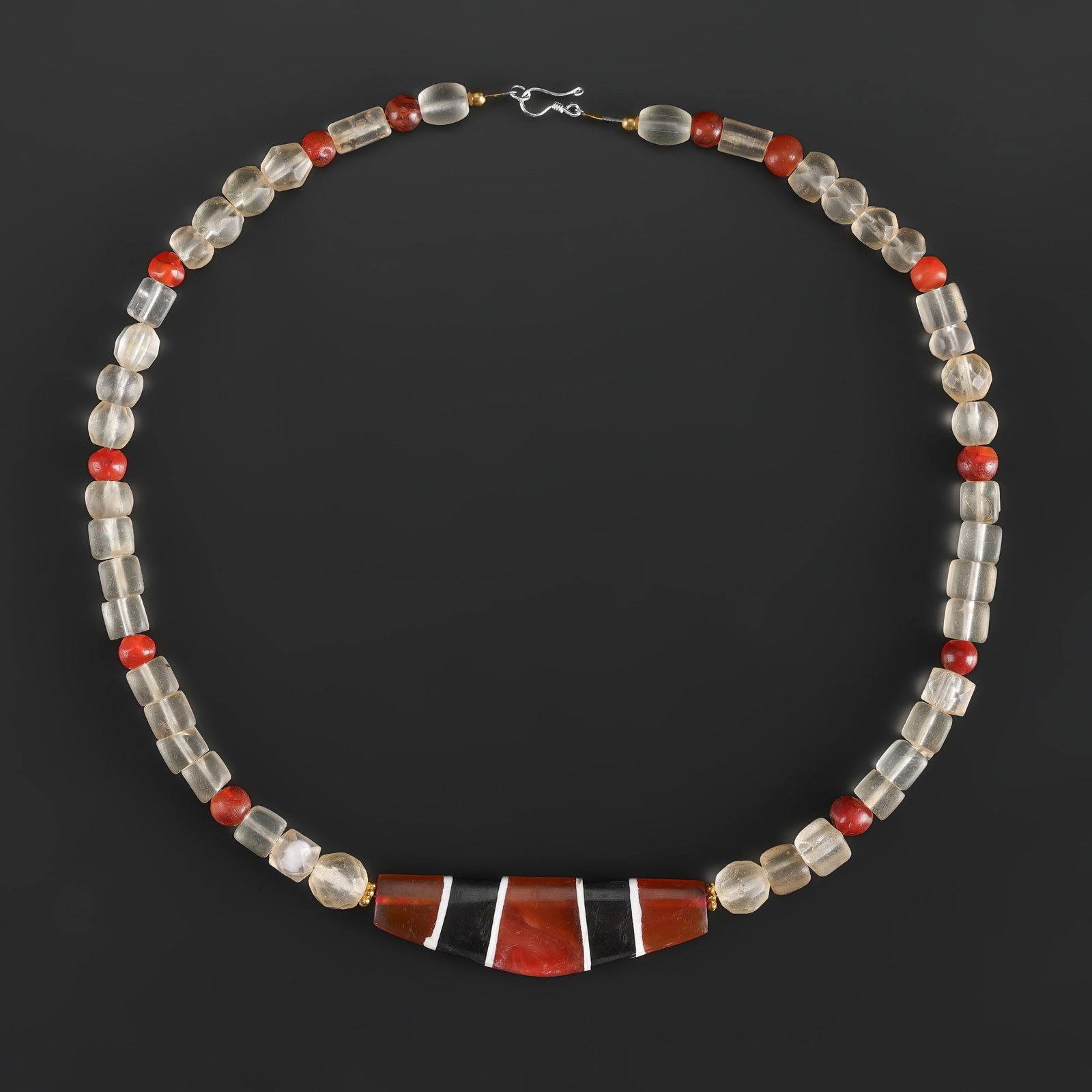 Antique South East Asian Agate Jewelry Bead Pendant with Crystal Quartz Beads Necklace (1 of 5)