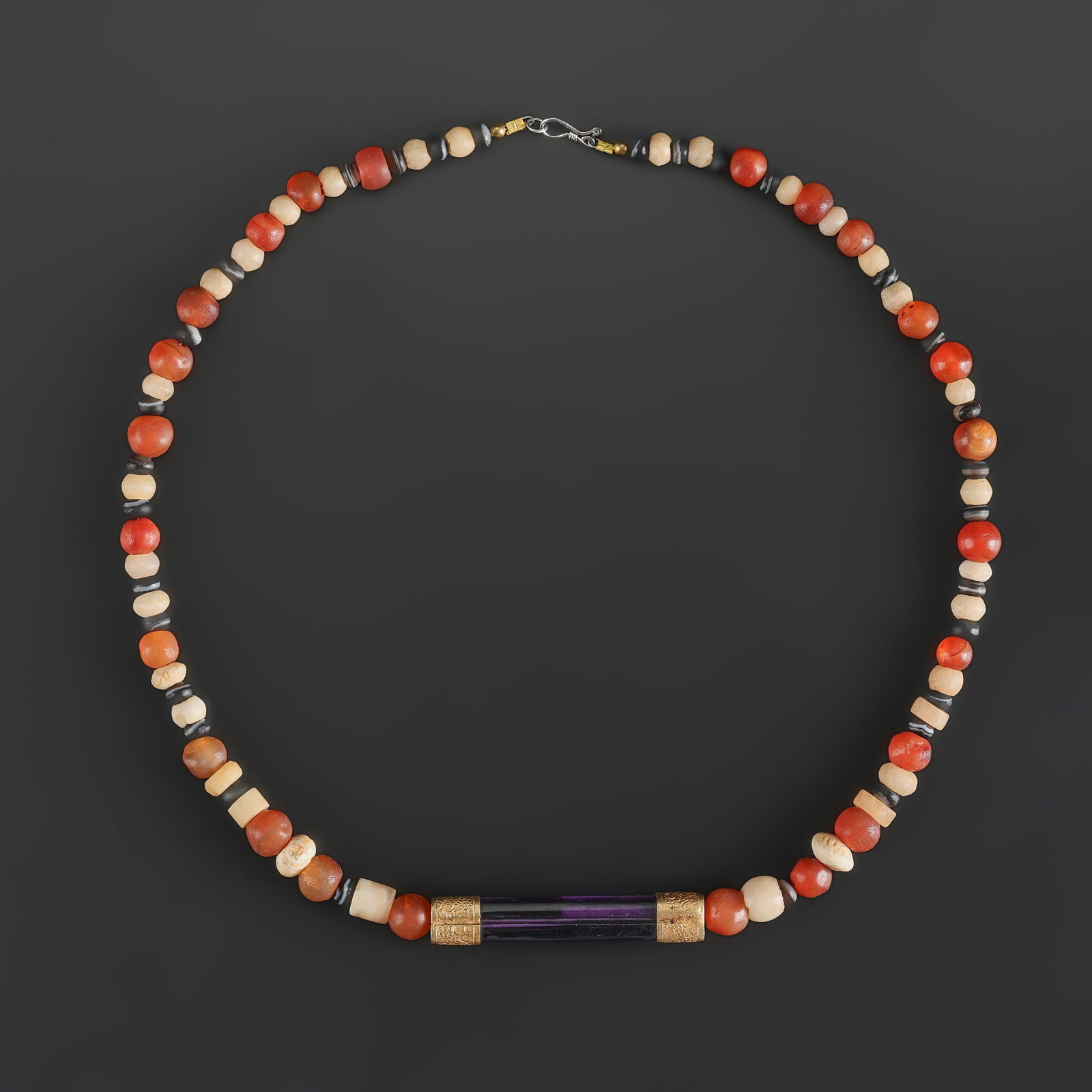 Collection of Antique Mix Material Old Agate Beads Necklace with Amethyst Pendant (1 of 5)