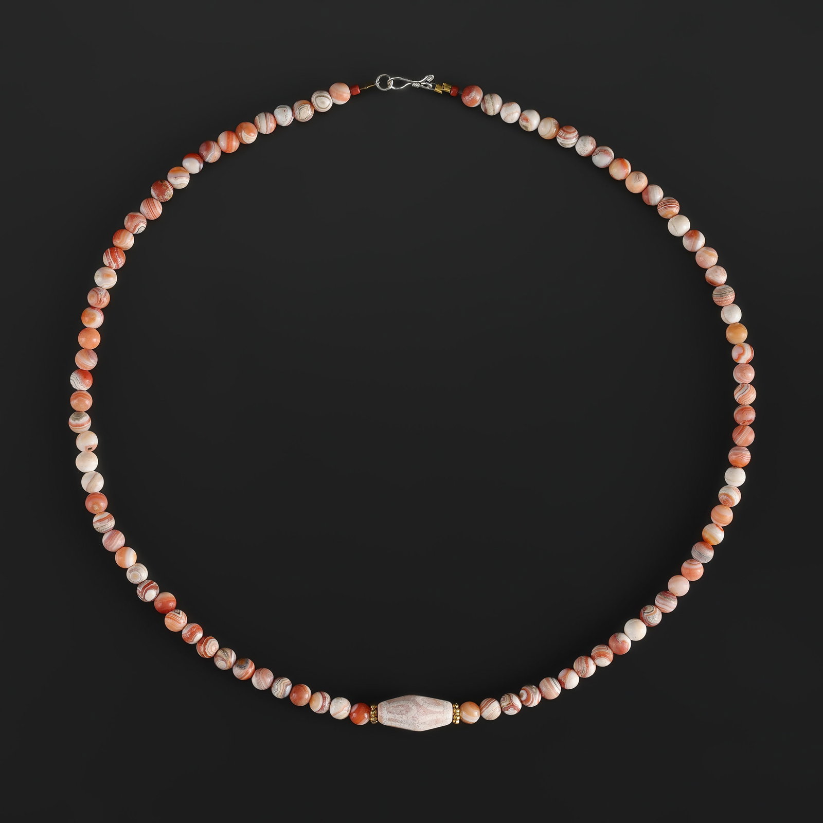 Tibetan Natural Red Old Agate Dzi Silkworm Lines Eyes Beads Necklace (1 of 5)
