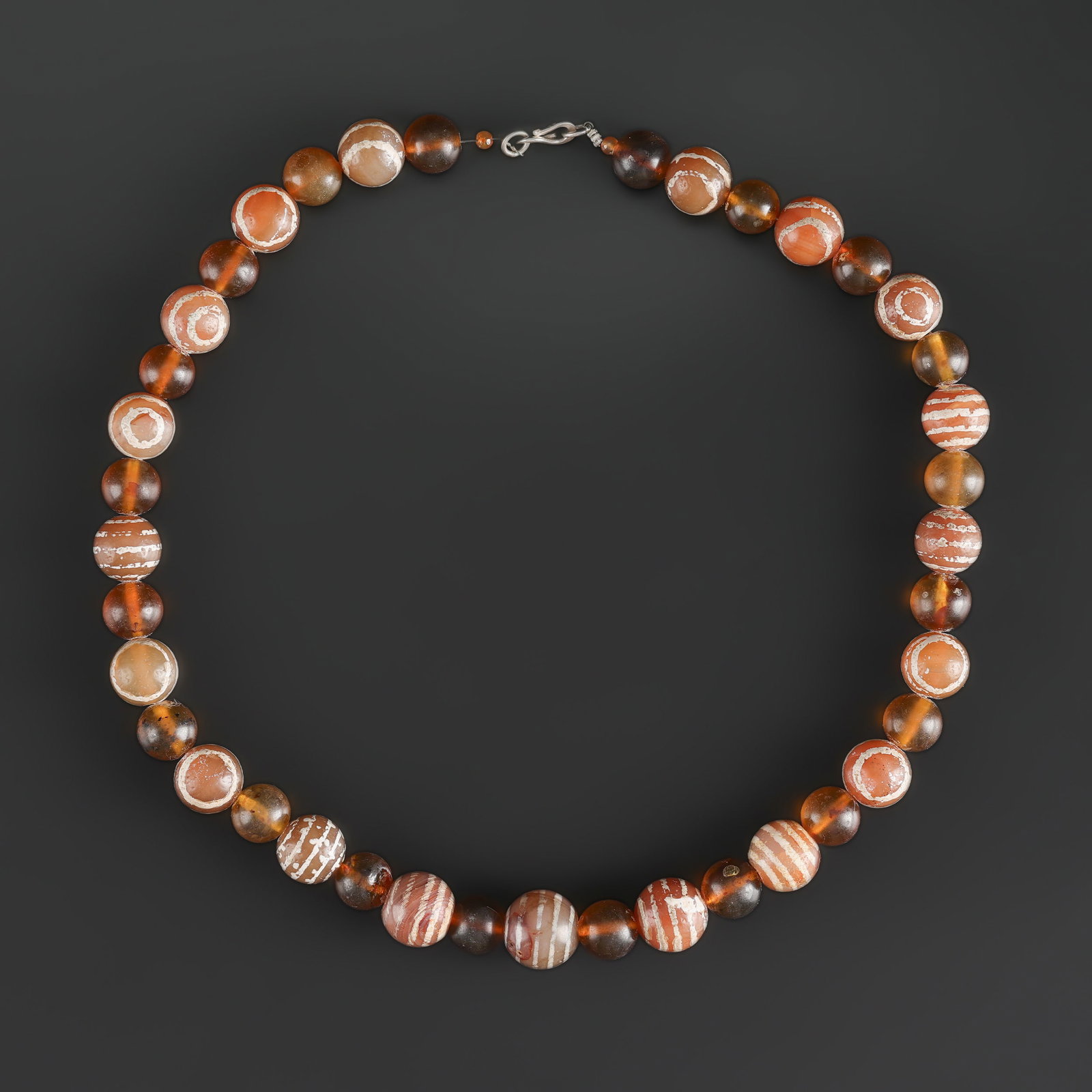 Himalayan Tibetan Antique Etched Decorated Carnelian Agate Amber Beads Necklace (1 of 5)