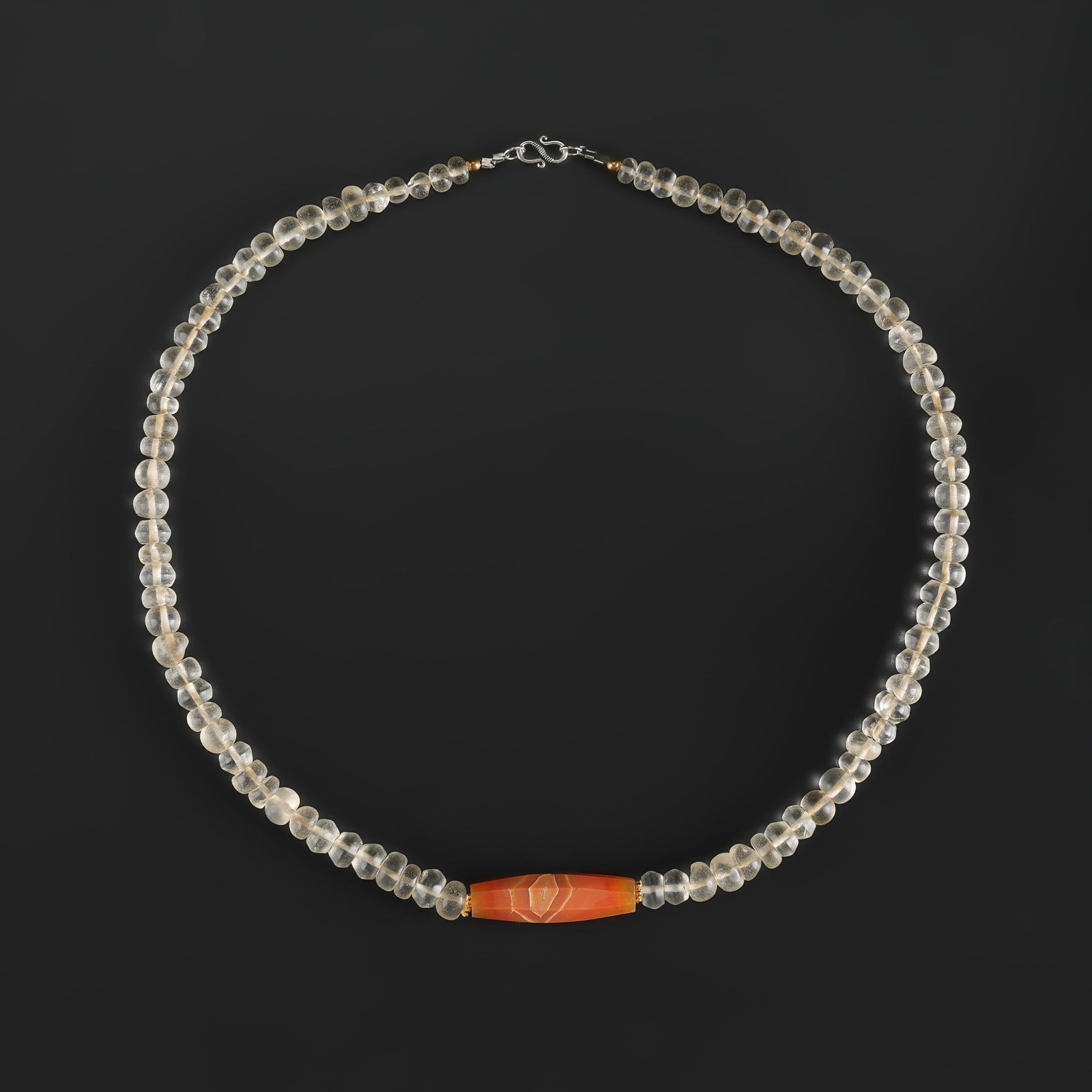 Himalayan Sino Tibetan Traditional Cultural Jewelry Crystals Banded Agate Old Bead Necklace: Fine Bead Necklace Himalayan Sino Tibetan Traditional Cultural Jewelry Crystals Banded Agate Old Bead Necklace. A desirable auction piece showing attractive natural color, texture, and character. Well