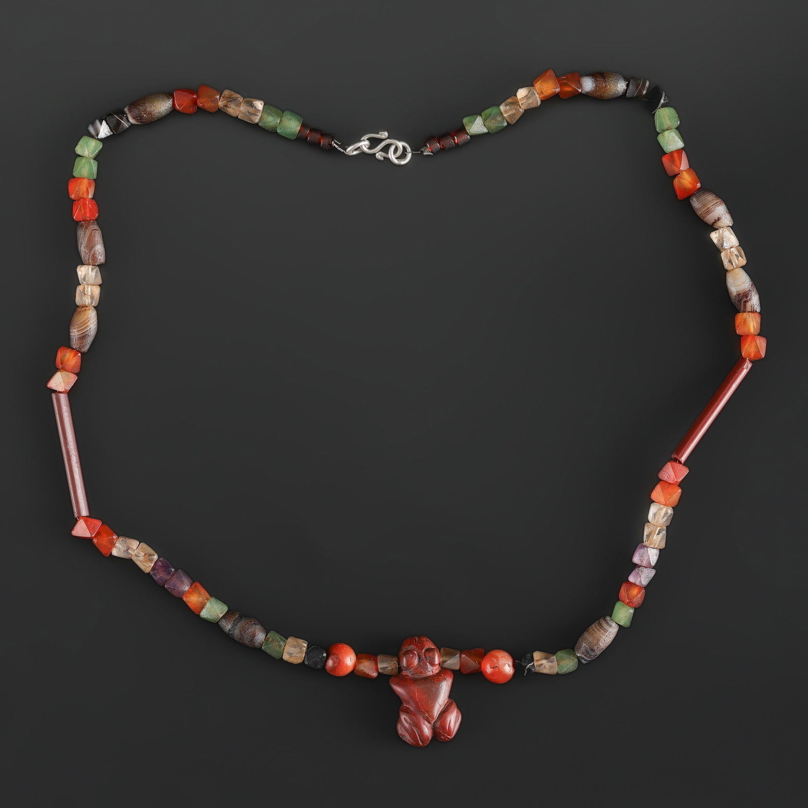 Old Ancient Antique Banded Agate Beads along with Carved Frog figure Bead Pendant (1 of 5)